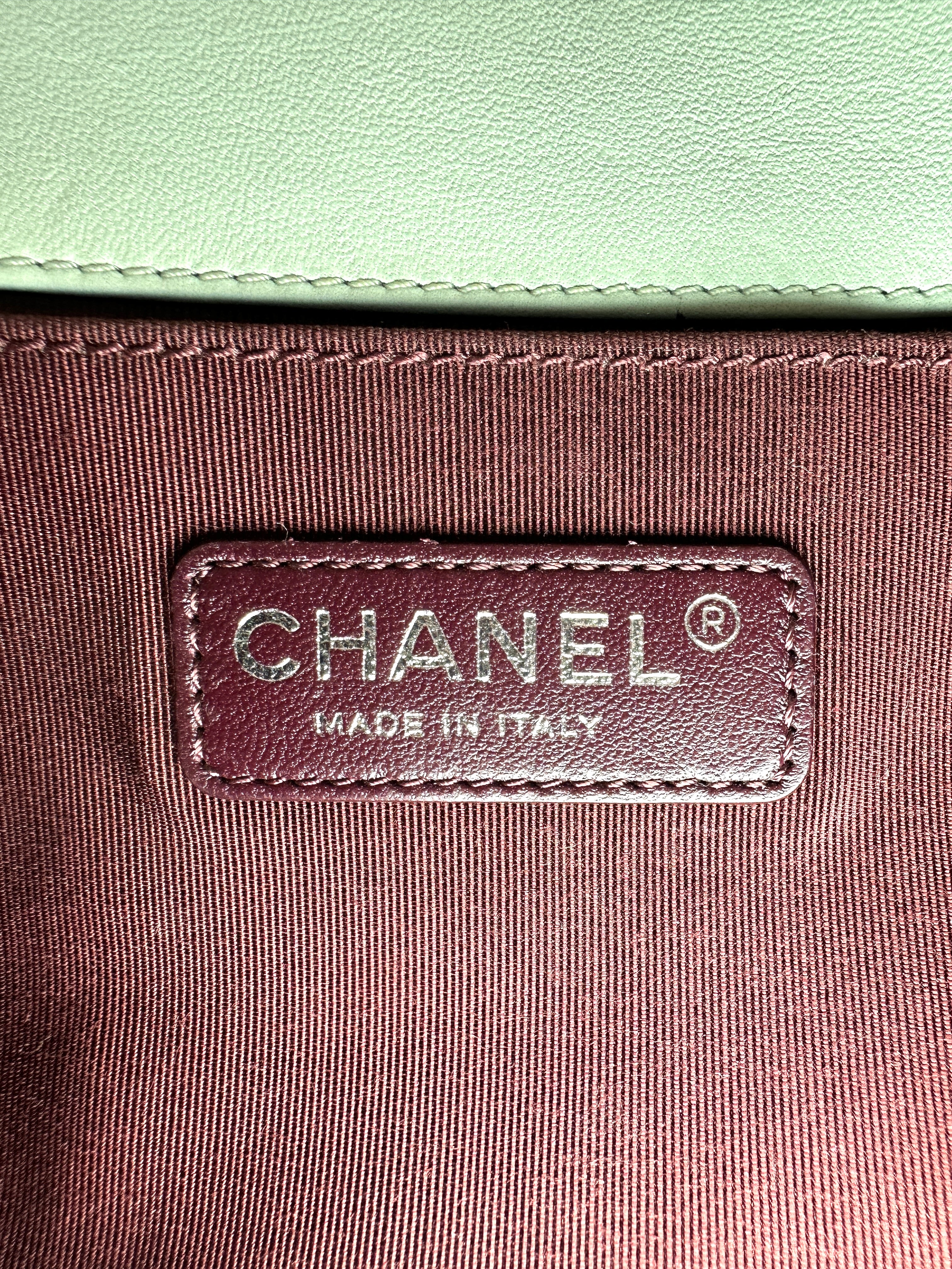Chanel LeBoy Mint Green Quilted Leather Medium Size Flap Bag With Silver Buckle(20***68) CC2383