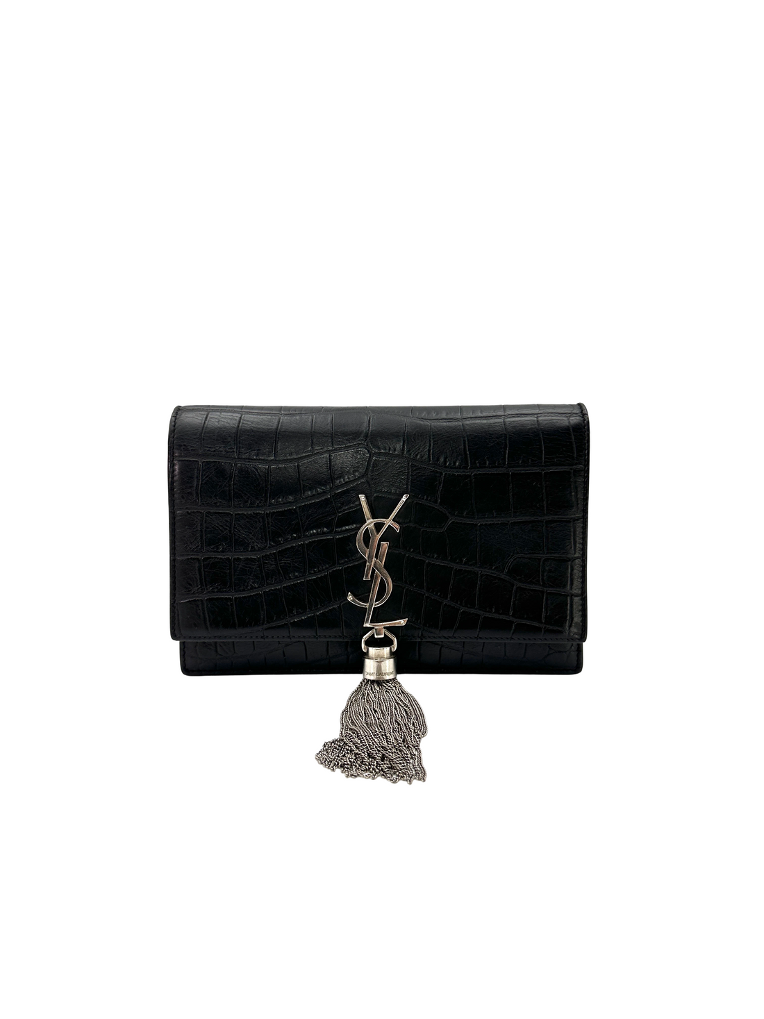 Saint Laurent Kate Croc-Embossed Leather Tassel Shoulder Bag SL276