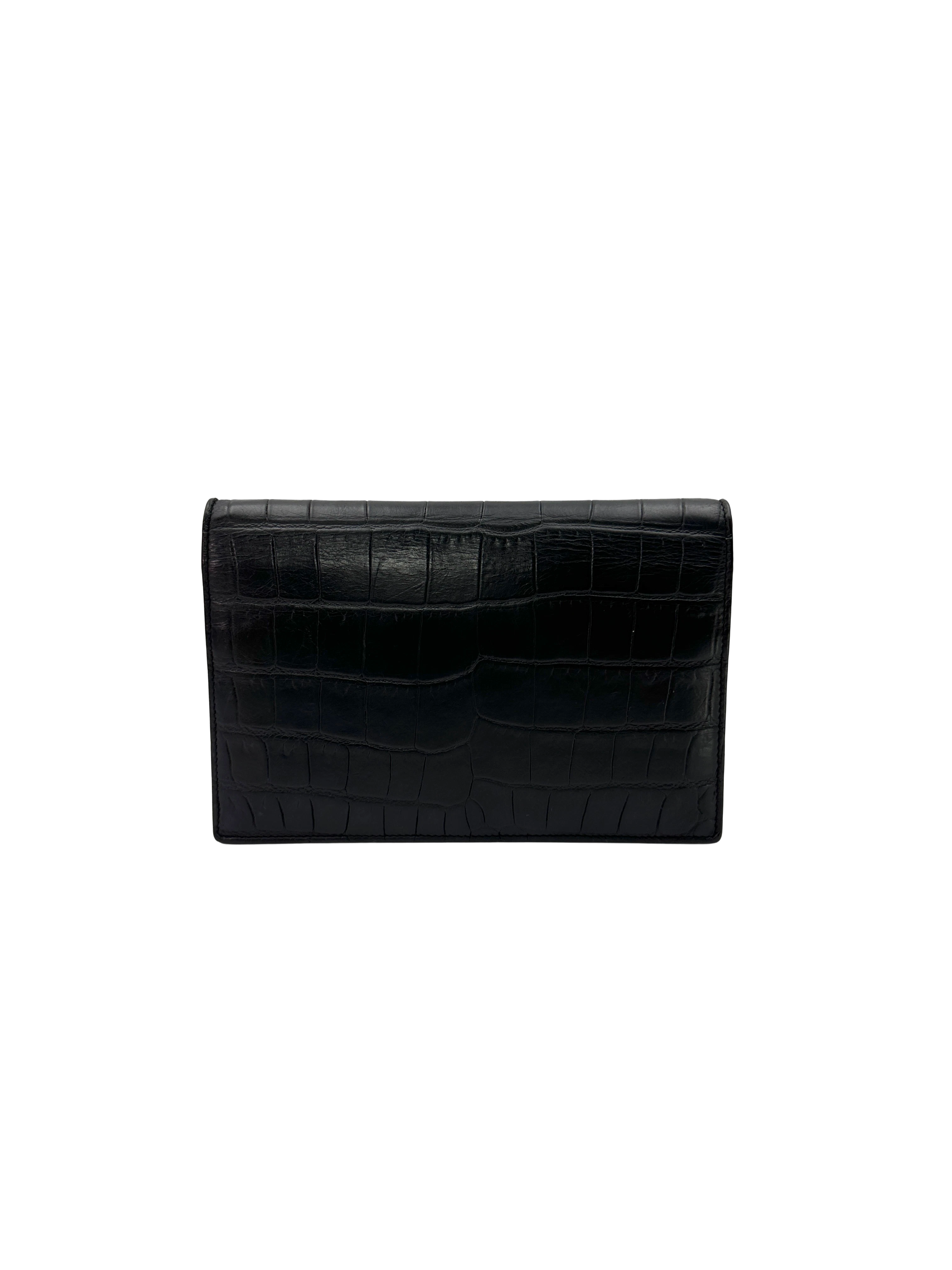 Saint Laurent Kate Croc-Embossed Leather Tassel Shoulder Bag SL276