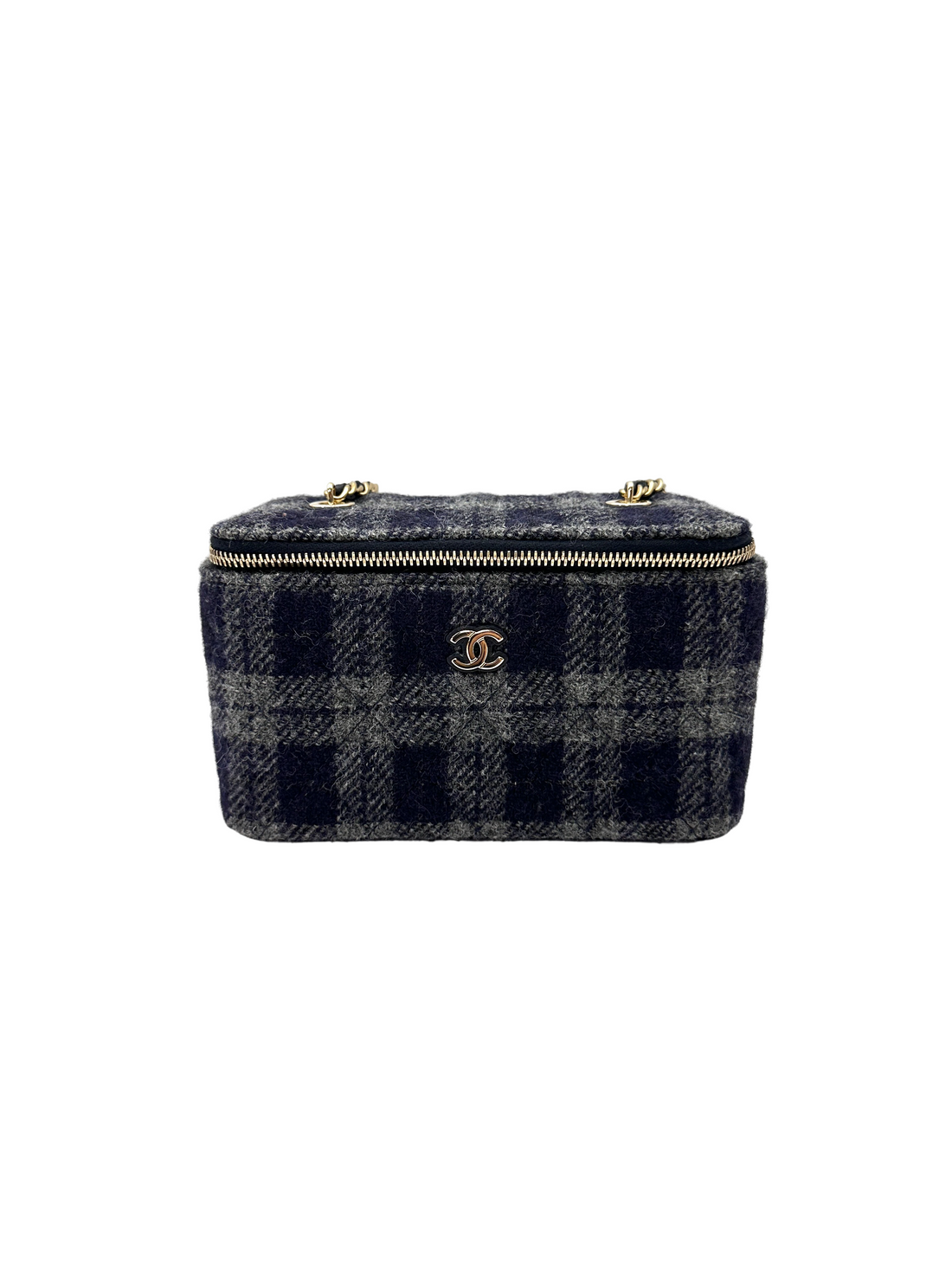 Chanel 22K Navy Tweed Leather Vanity Case(T7***U5) IRIS258