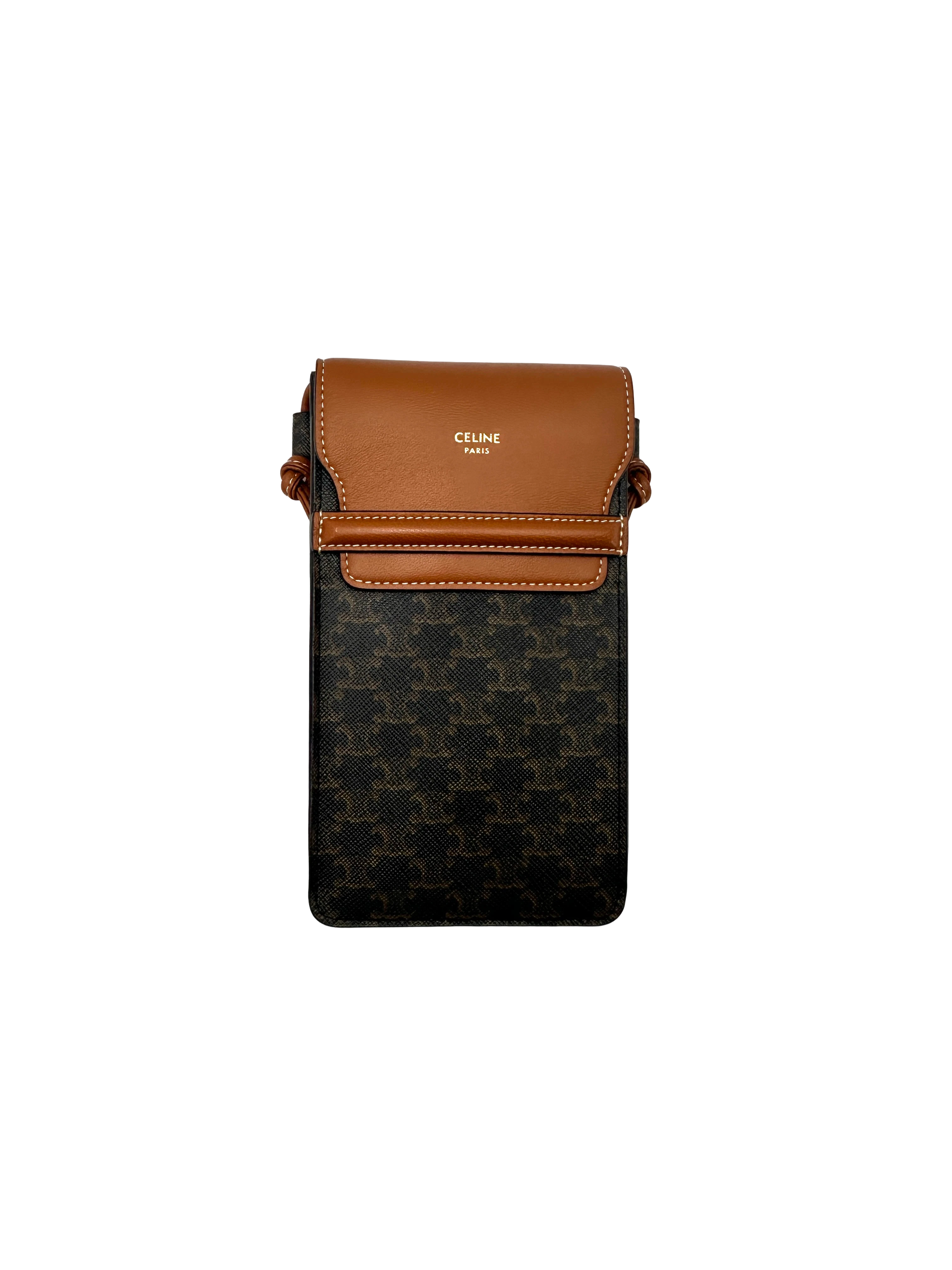 Celine Triomphe Black Canvas Phone Pouch CEF