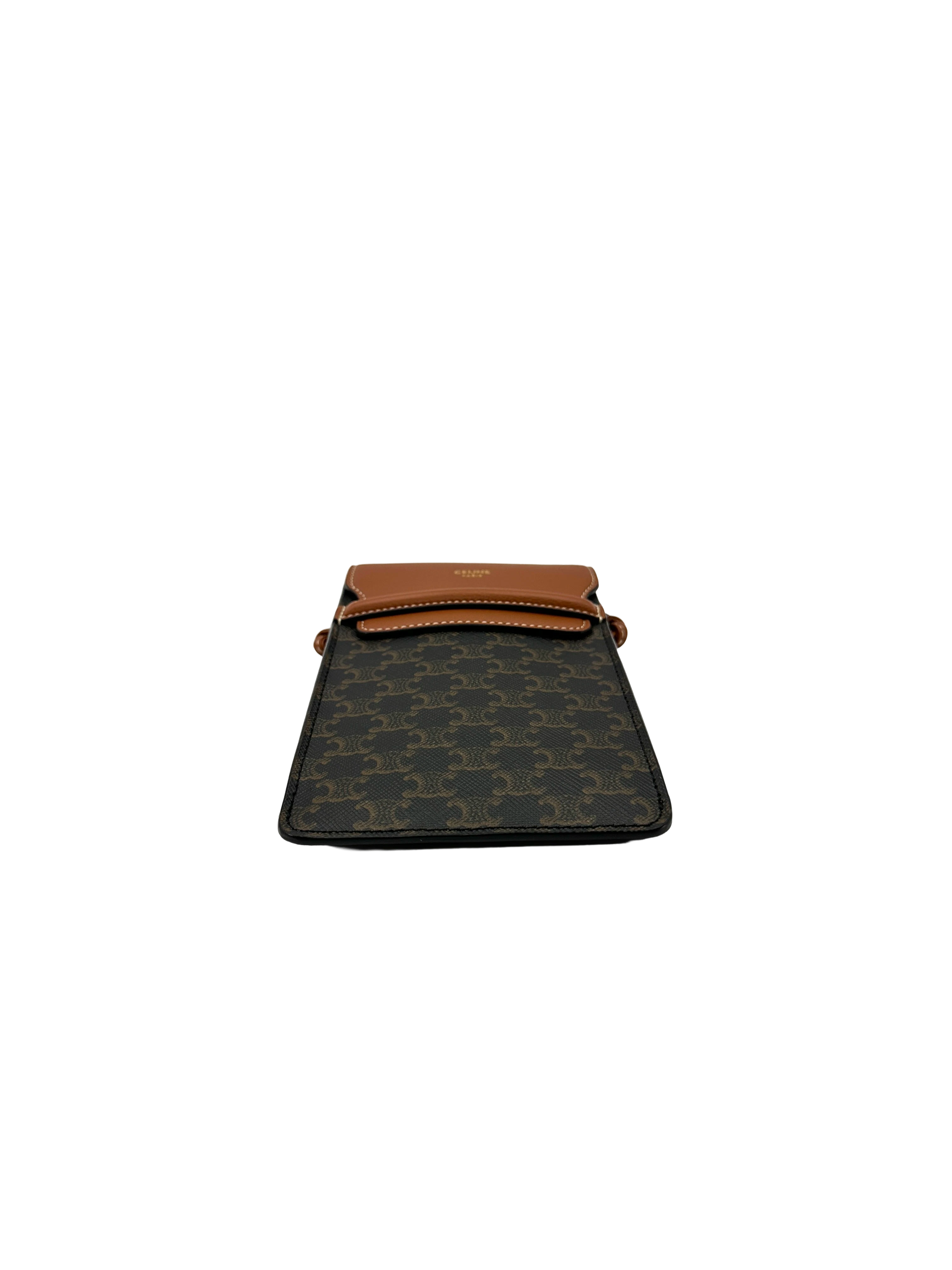 Celine Triomphe Black Canvas Phone Pouch CEF