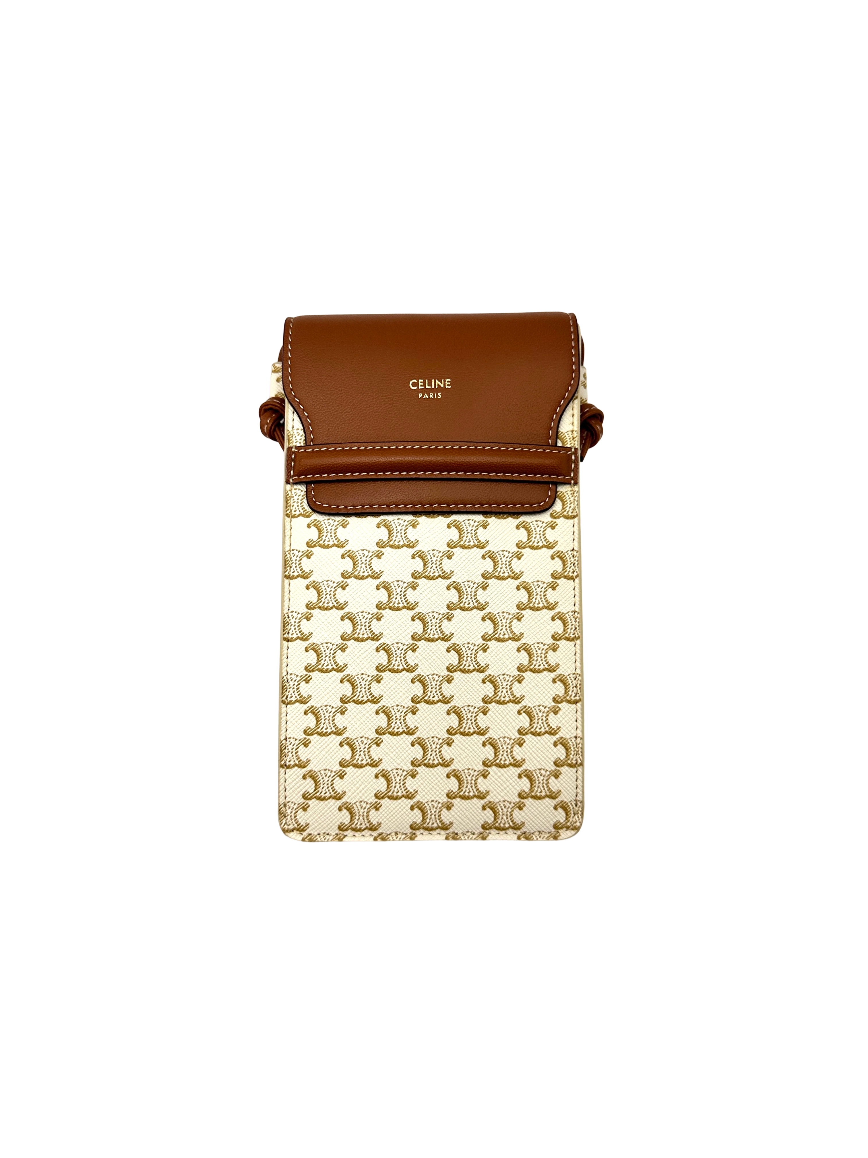 Celine Triomphe White Canvas Phone Pouch CEG