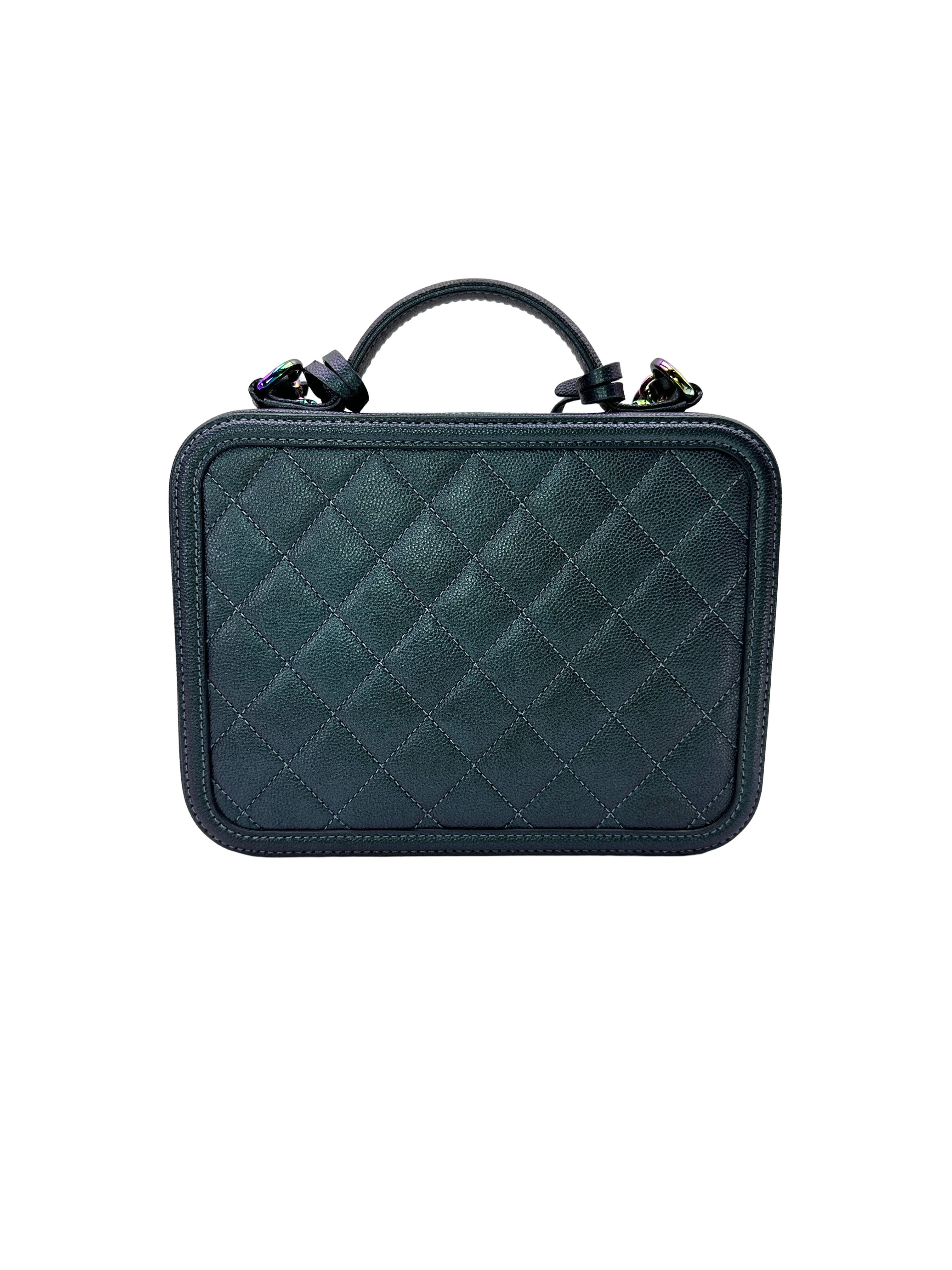 Chanel CC Filigree Black Quilted Leather Top Handle Vanity Case With Iridescent Hardware(26***33) CC2389