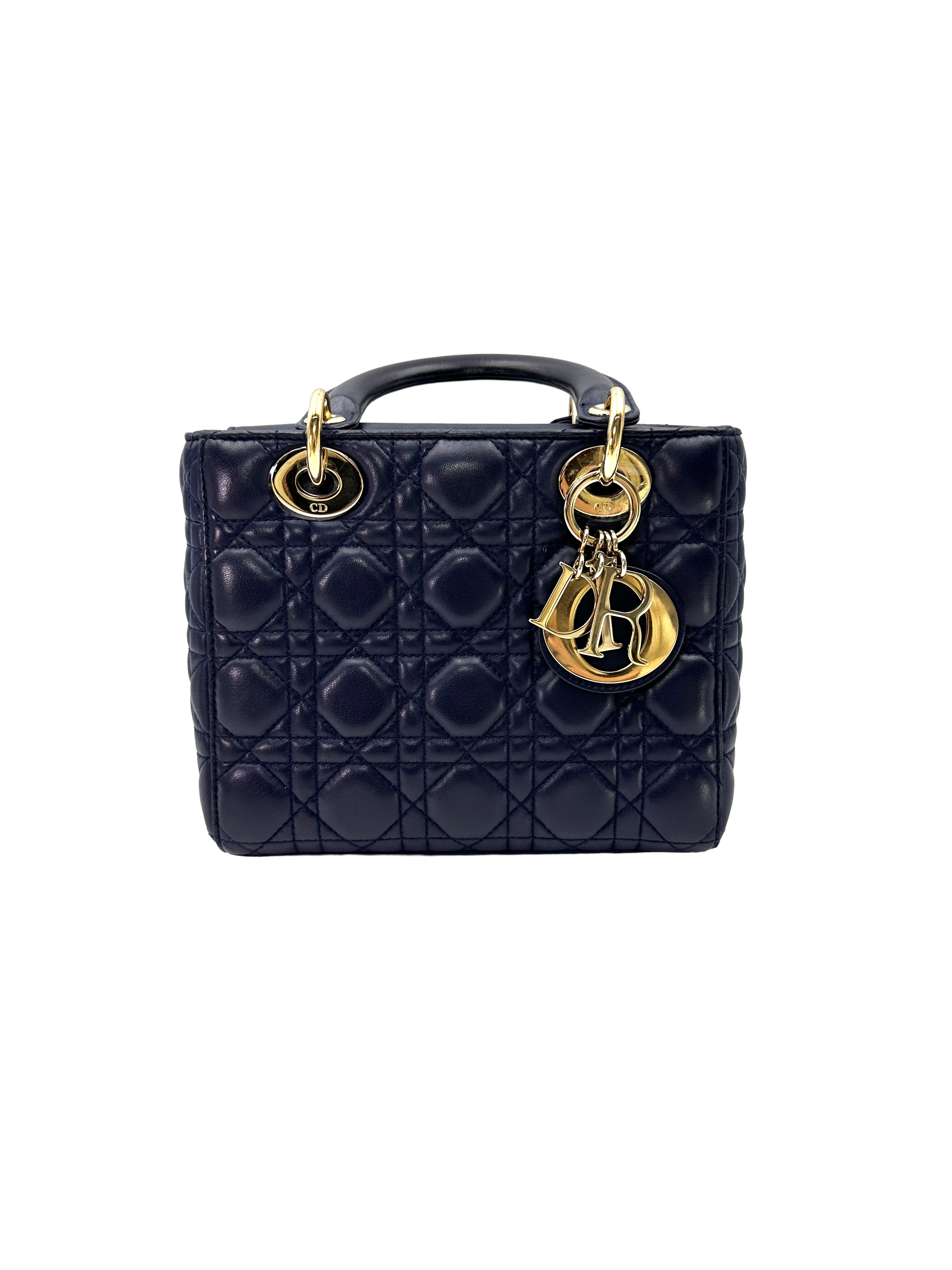 Christian Dior Lady Dior Navy Cannage Leather Handle Bag DR854