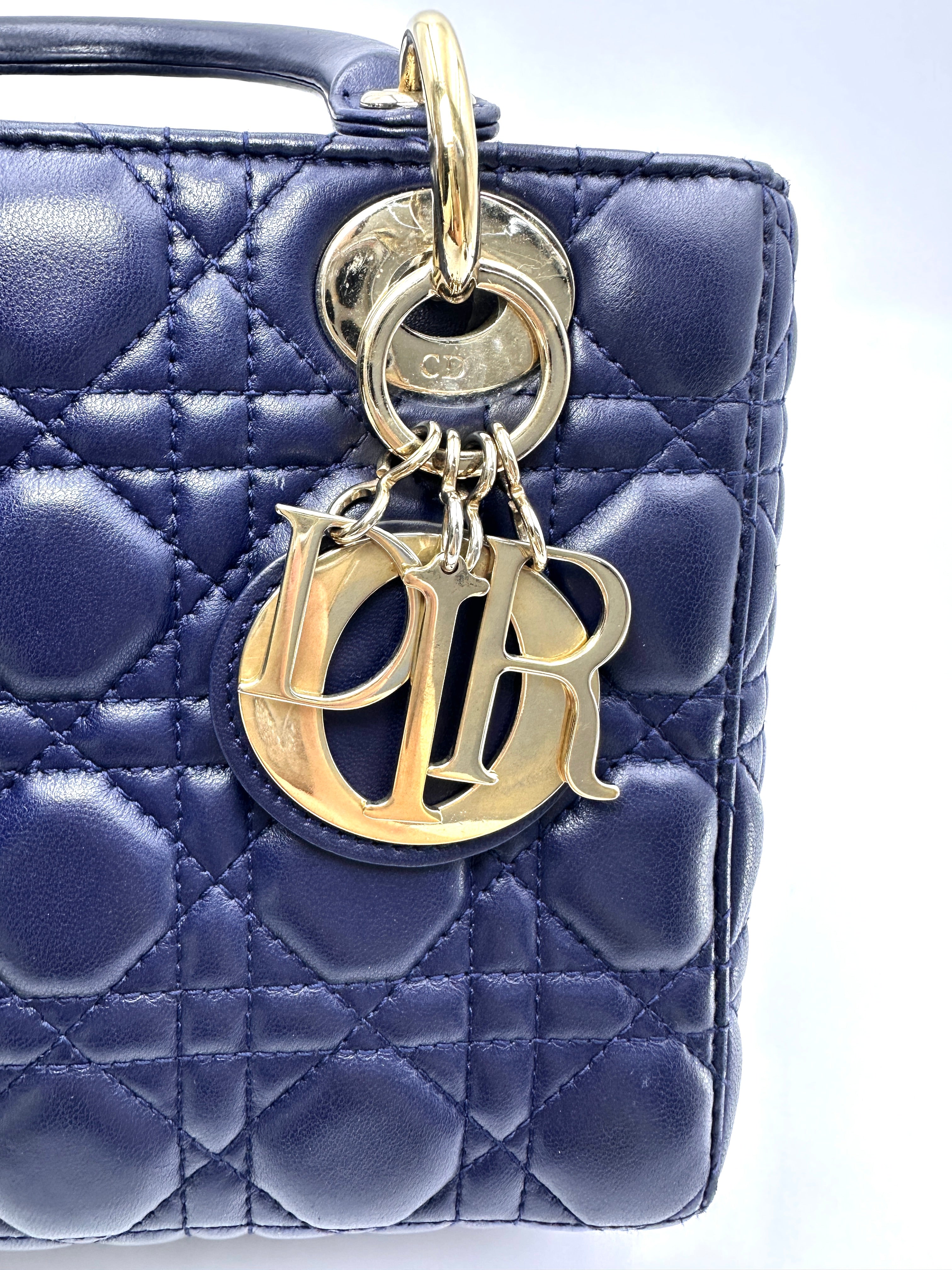 Christian Dior Lady Dior Navy Cannage Leather Handle Bag DR854
