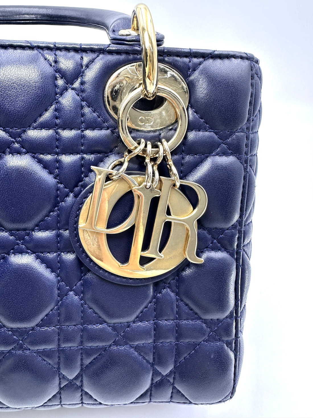 Christian Dior Lady Dior Navy Cannage Leather Handle Bag DR854