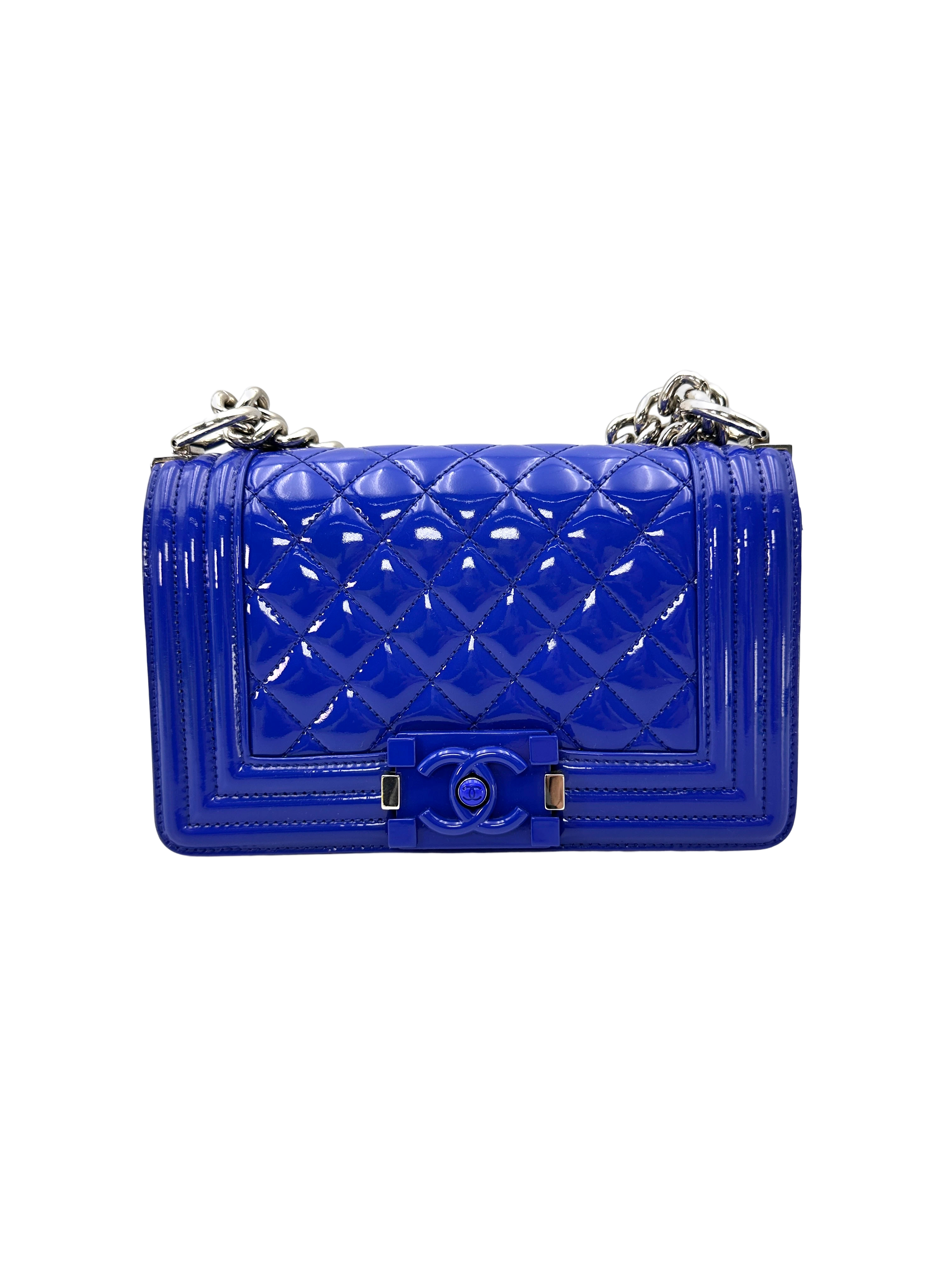 Chanel LeBoy Blue Quilted Patent Leather Small Size Flap Bag(20***16) CC2391
