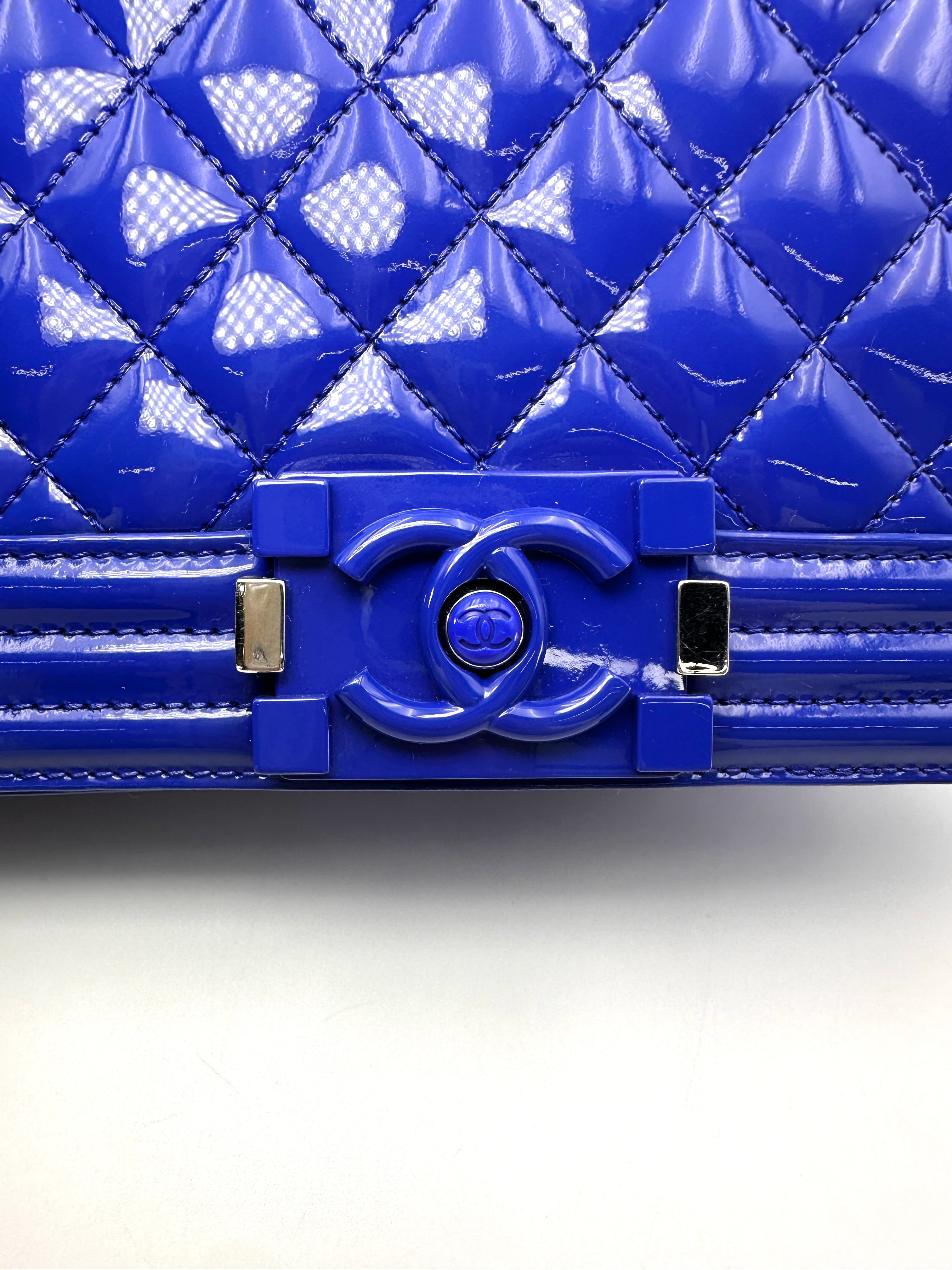 Chanel LeBoy Blue Quilted Patent Leather Small Size Flap Bag(20***16) CC2391