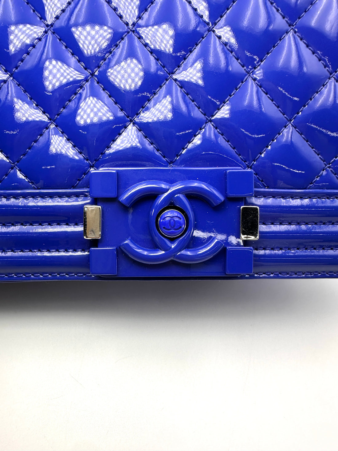 Chanel LeBoy Blue Quilted Patent Leather Small Size Flap Bag(20***16) CC2391