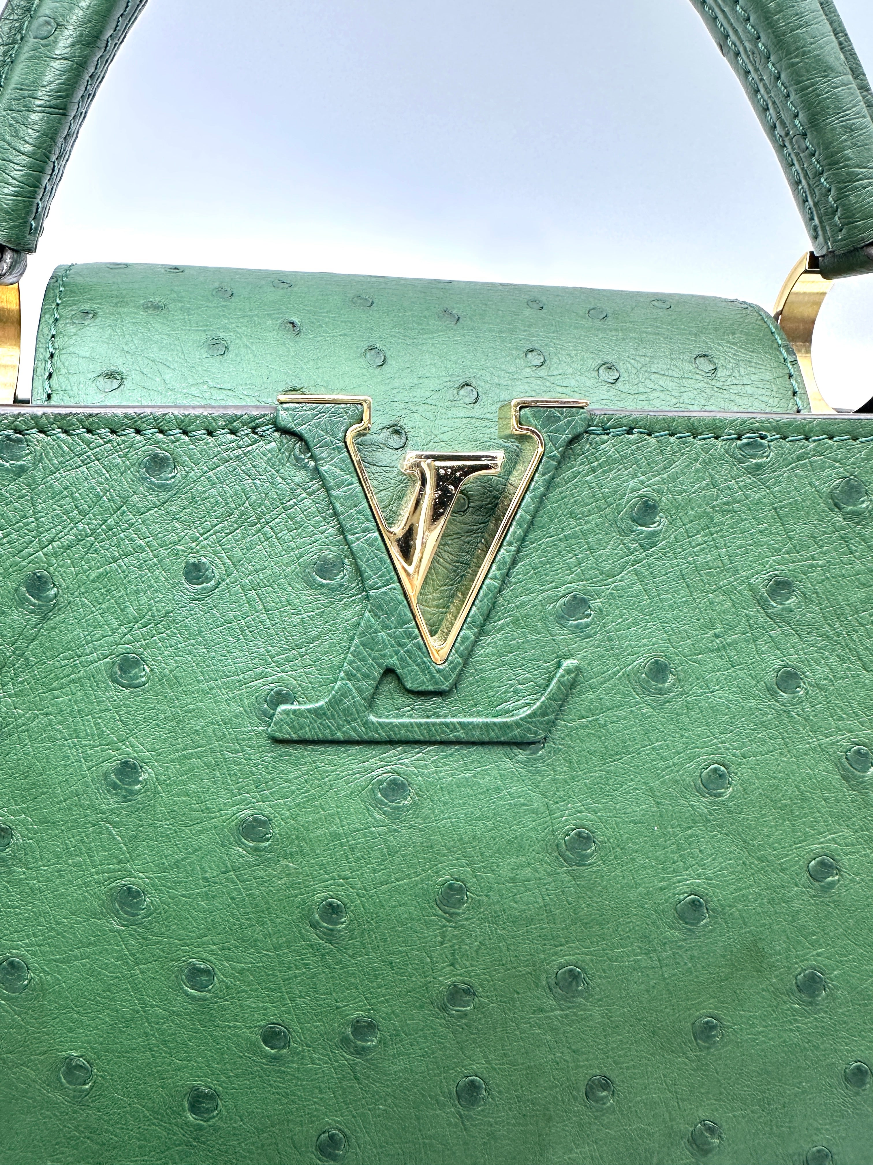 Louis Vuitton Capucines BB Green Ostrich Leather Handle Bag LV3183