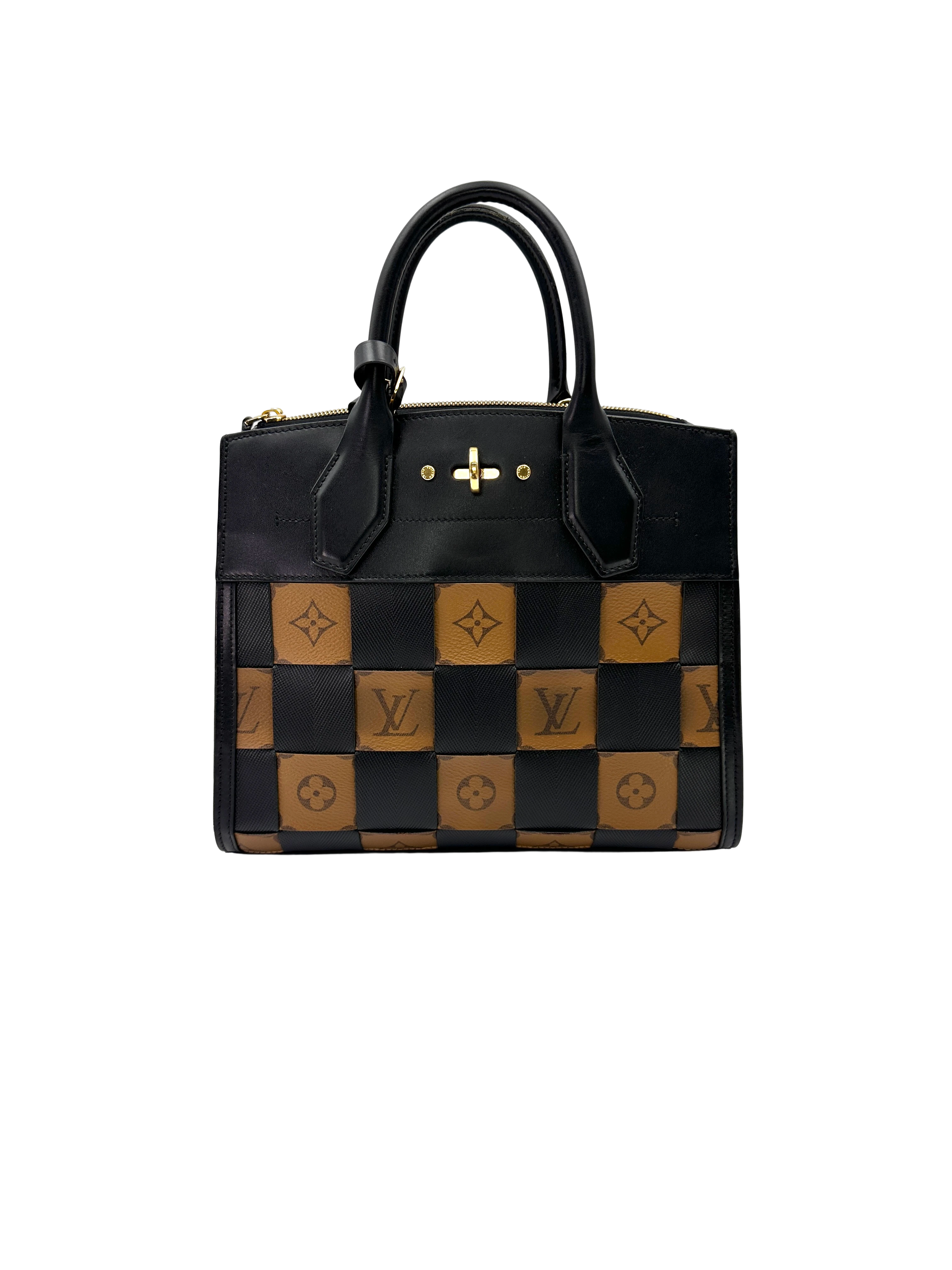 Louis Vuitton City Steamer PM Yellow/Black Checkerboard Monogram Handle Bag LV3171