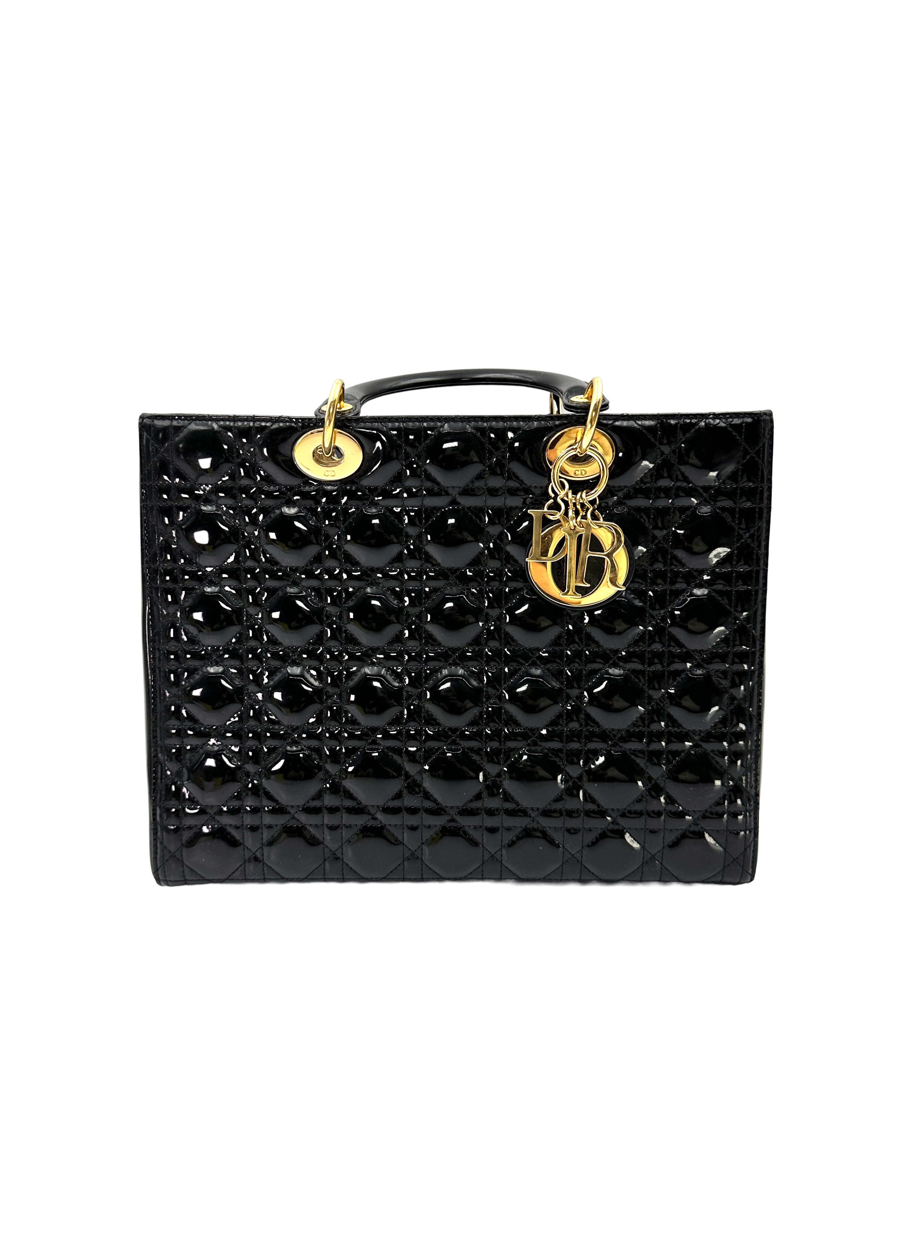Christian Dior Lady Dior Black Cannage Leather Handle Bag DR855