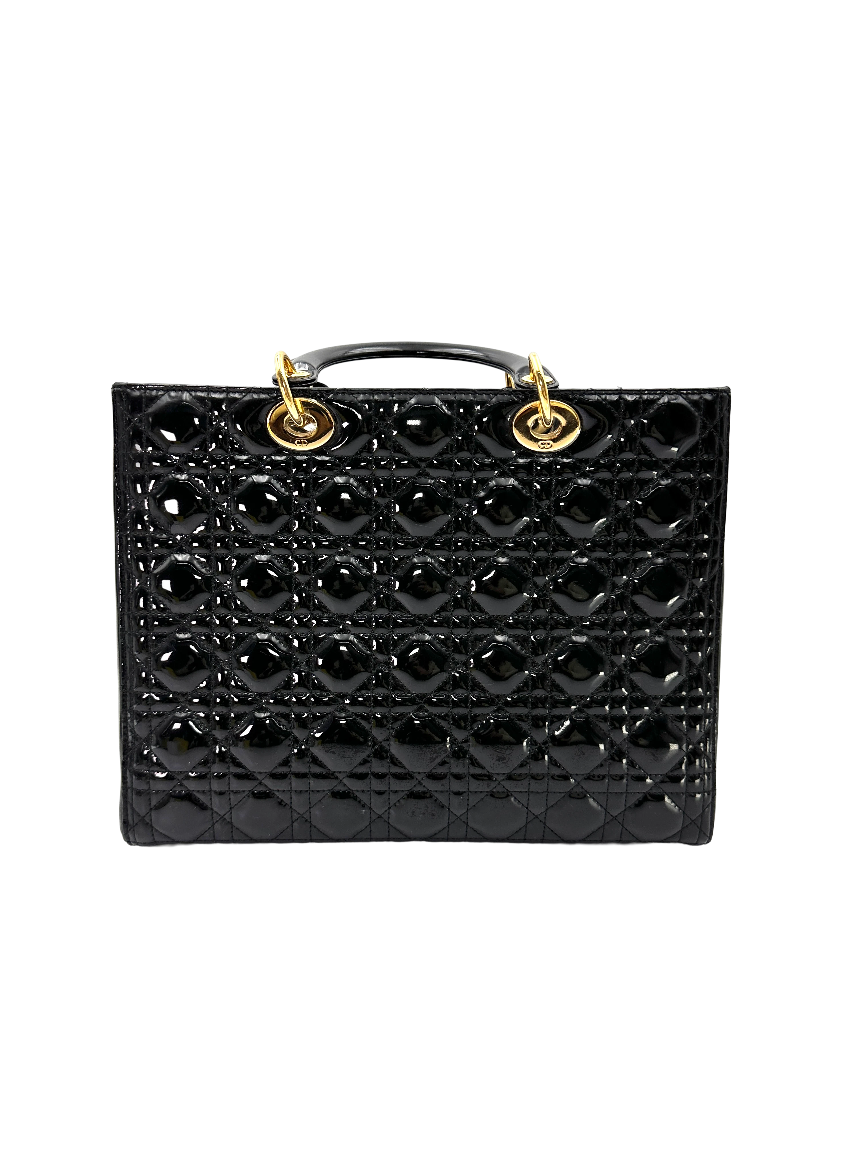 Christian Dior Lady Dior Black Cannage Leather Handle Bag DR855