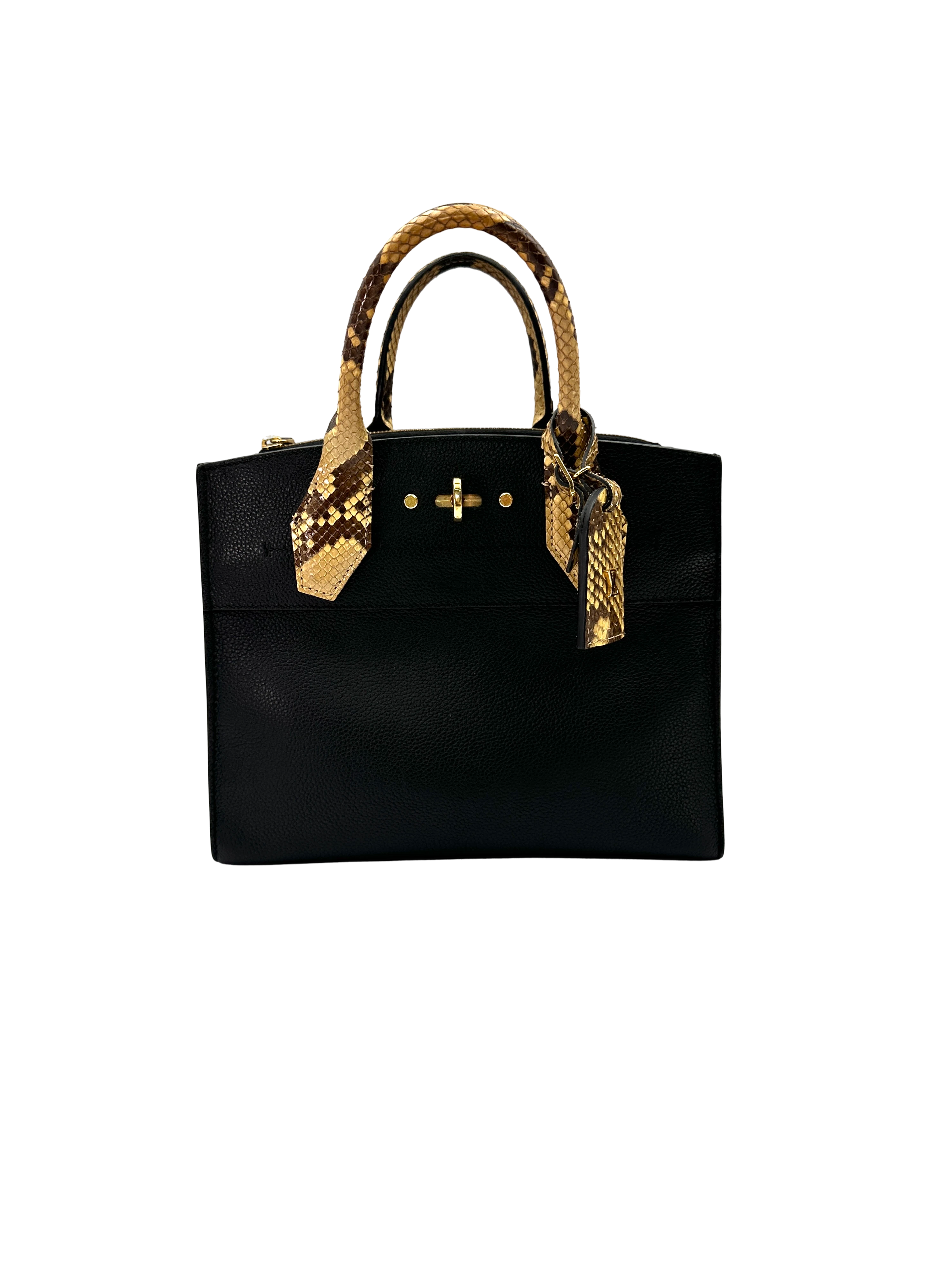 Louis Vuitton City Steamer Black Taurillon Leather Python Handle Bag LV3182