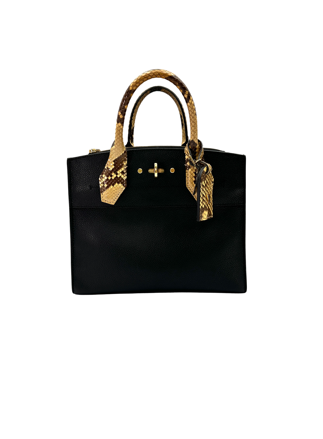Louis Vuitton City Steamer Black Taurillon Leather Python Handle Bag LV3182