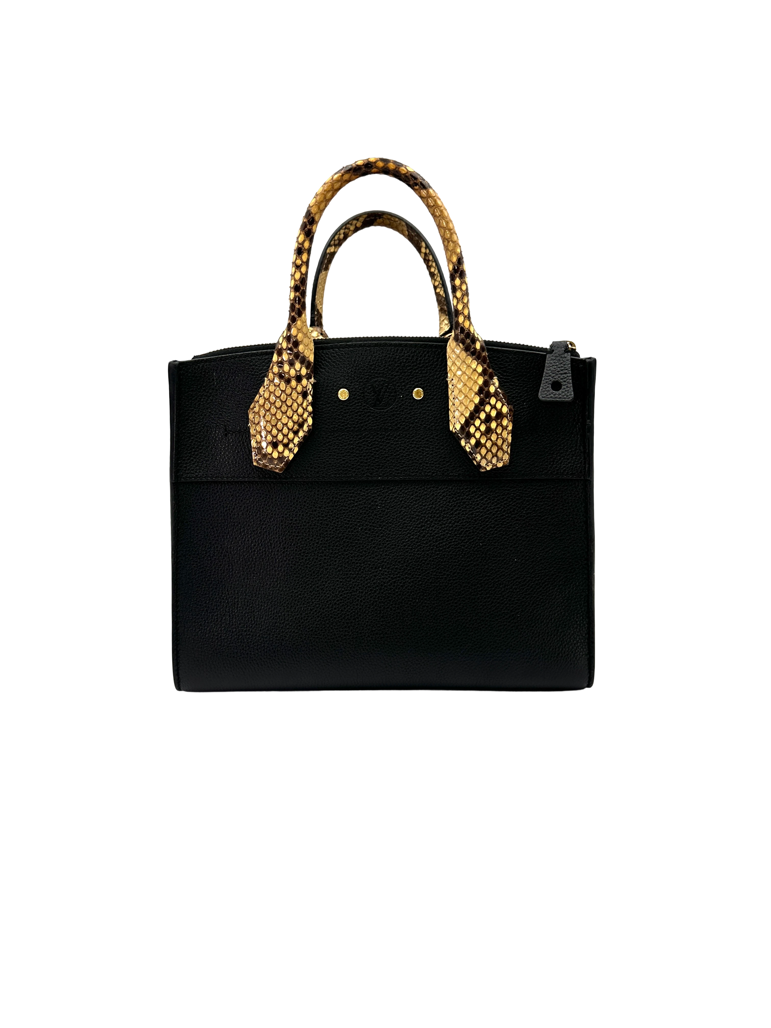 Louis Vuitton City Steamer Black Taurillon Leather Python Handle Bag LV3182
