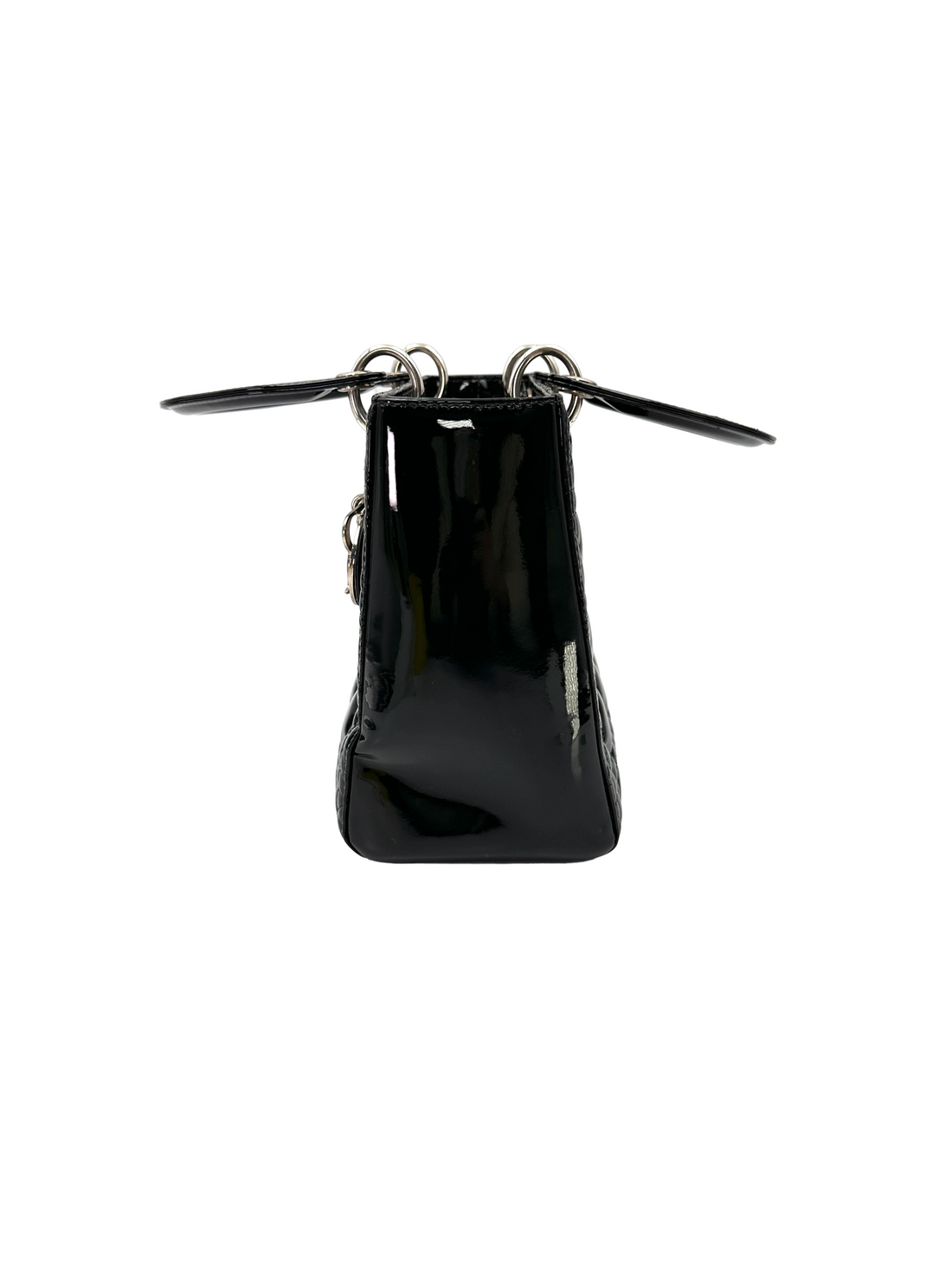 Christian Dior Lady Dior Black Cannage Patent Leather Handle Bag DR862