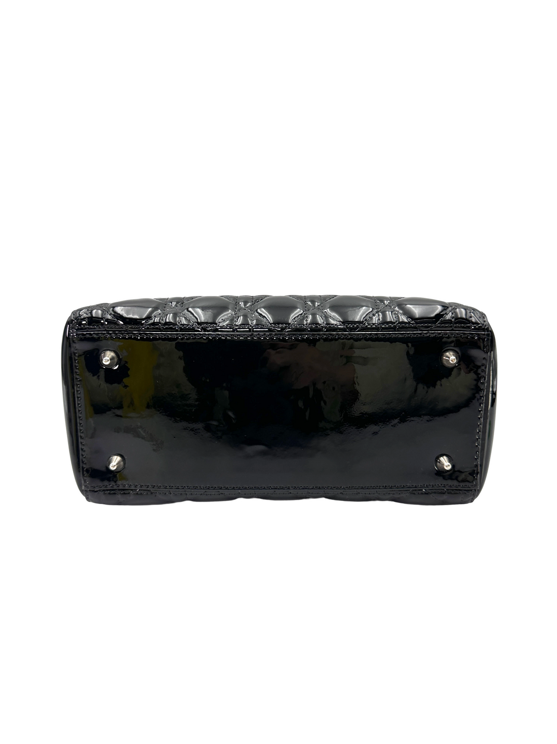 Christian Dior Lady Dior Black Cannage Patent Leather Handle Bag DR862