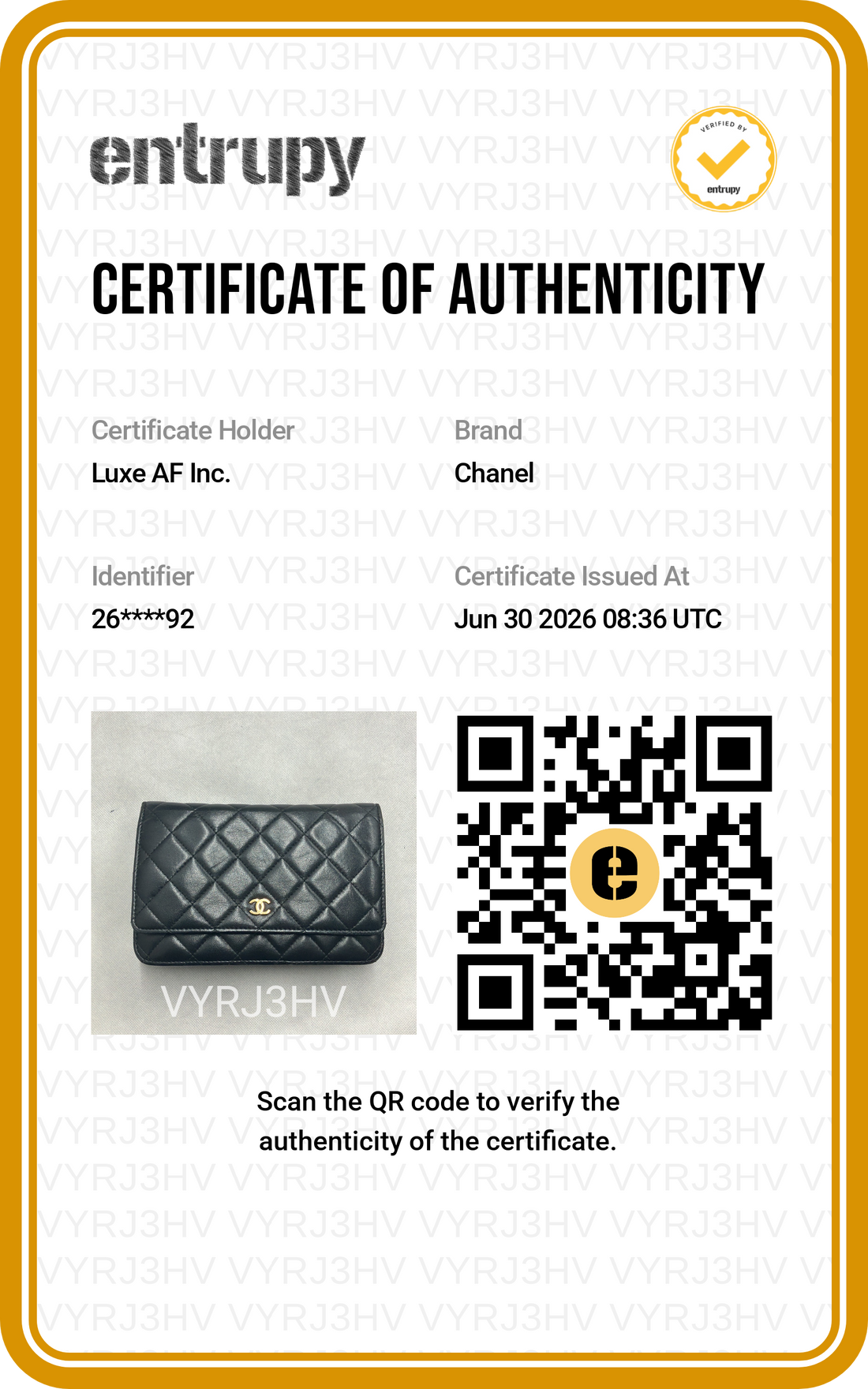 Chanel Black Quilted Lambskin Wallet On Chain(26***92) CC2390