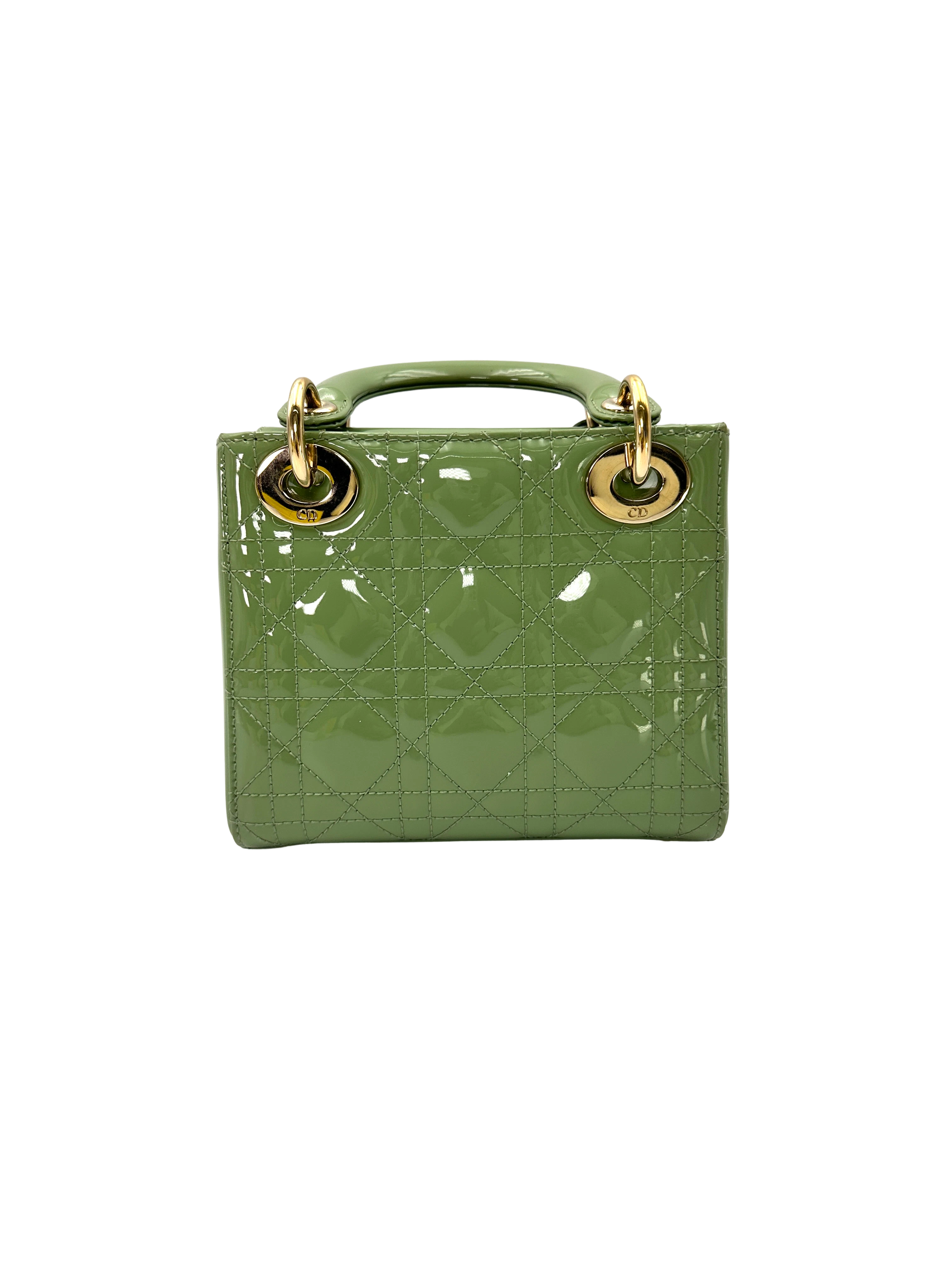 Christian Dior Lady Dior Green Cannage Patent Leather Handle Bag DR860
