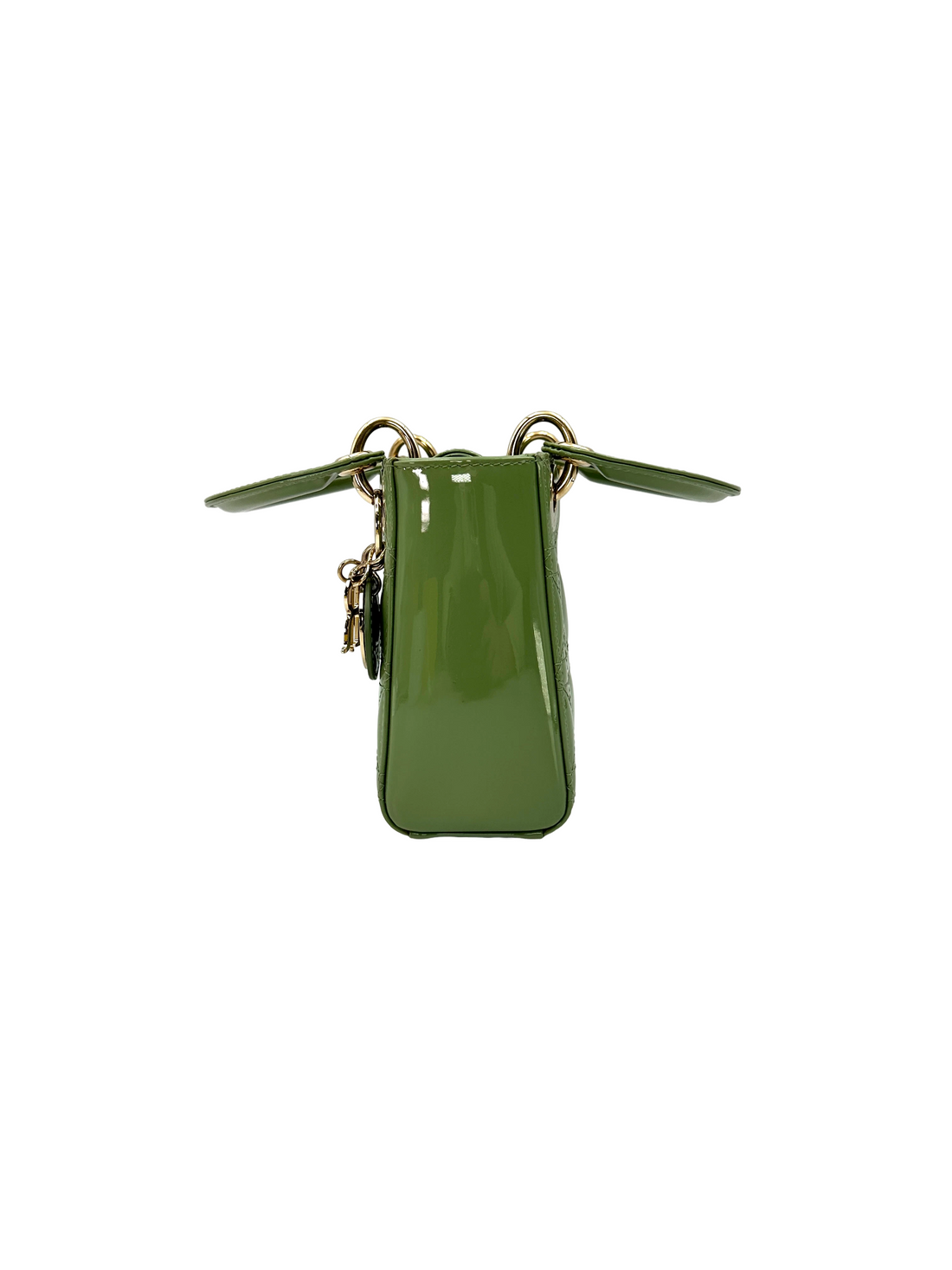 Christian Dior Lady Dior Green Cannage Patent Leather Handle Bag DR860