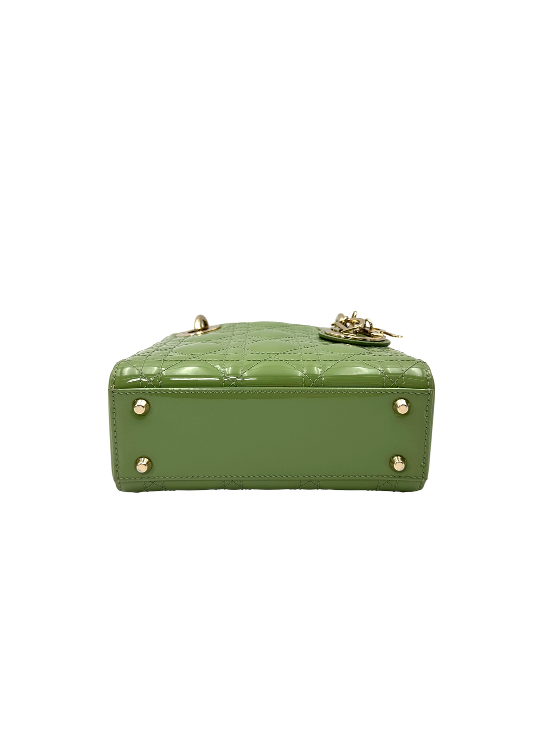 Christian Dior Lady Dior Green Cannage Patent Leather Handle Bag DR860