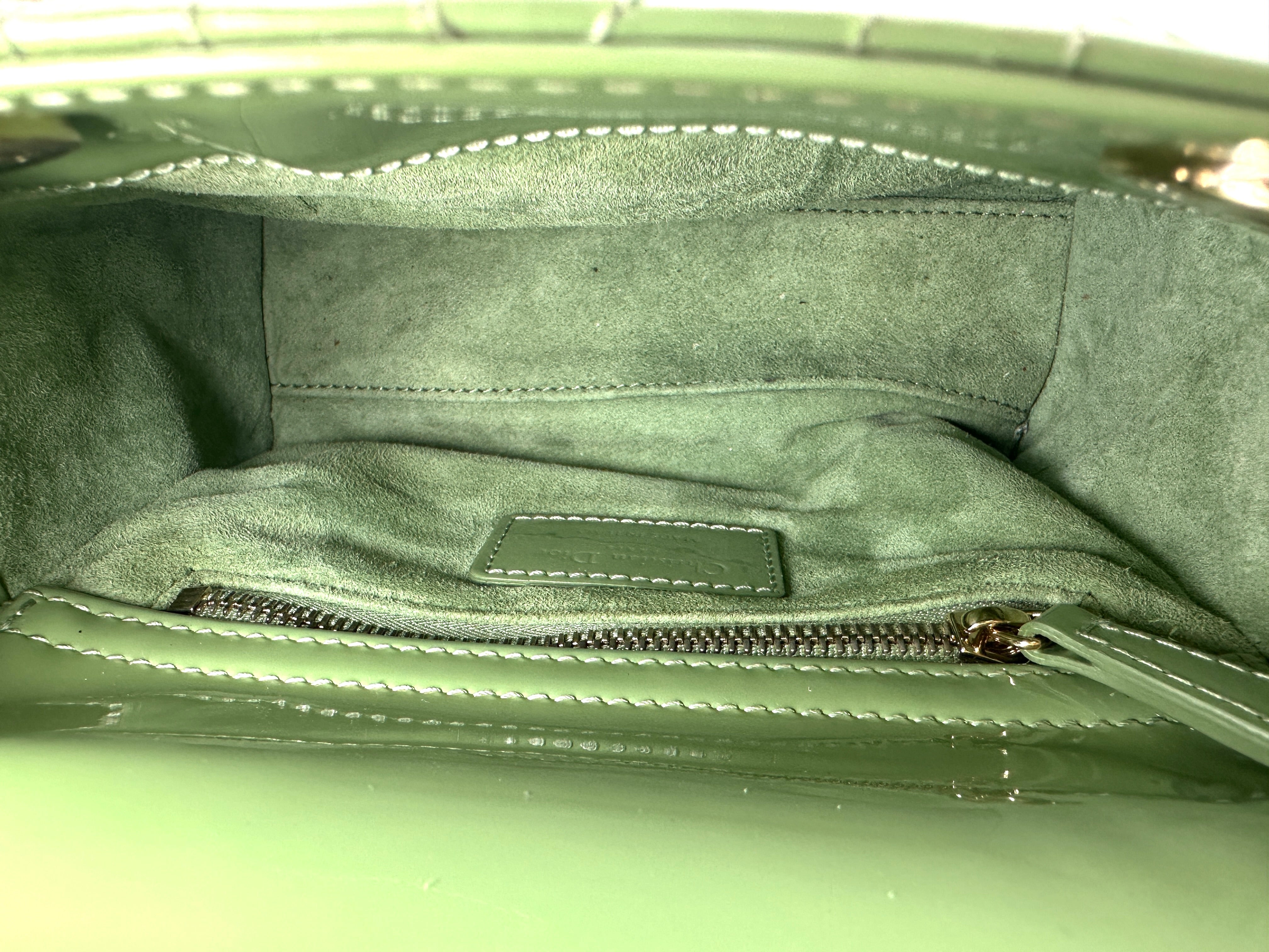 Christian Dior Lady Dior Green Cannage Patent Leather Handle Bag DR860