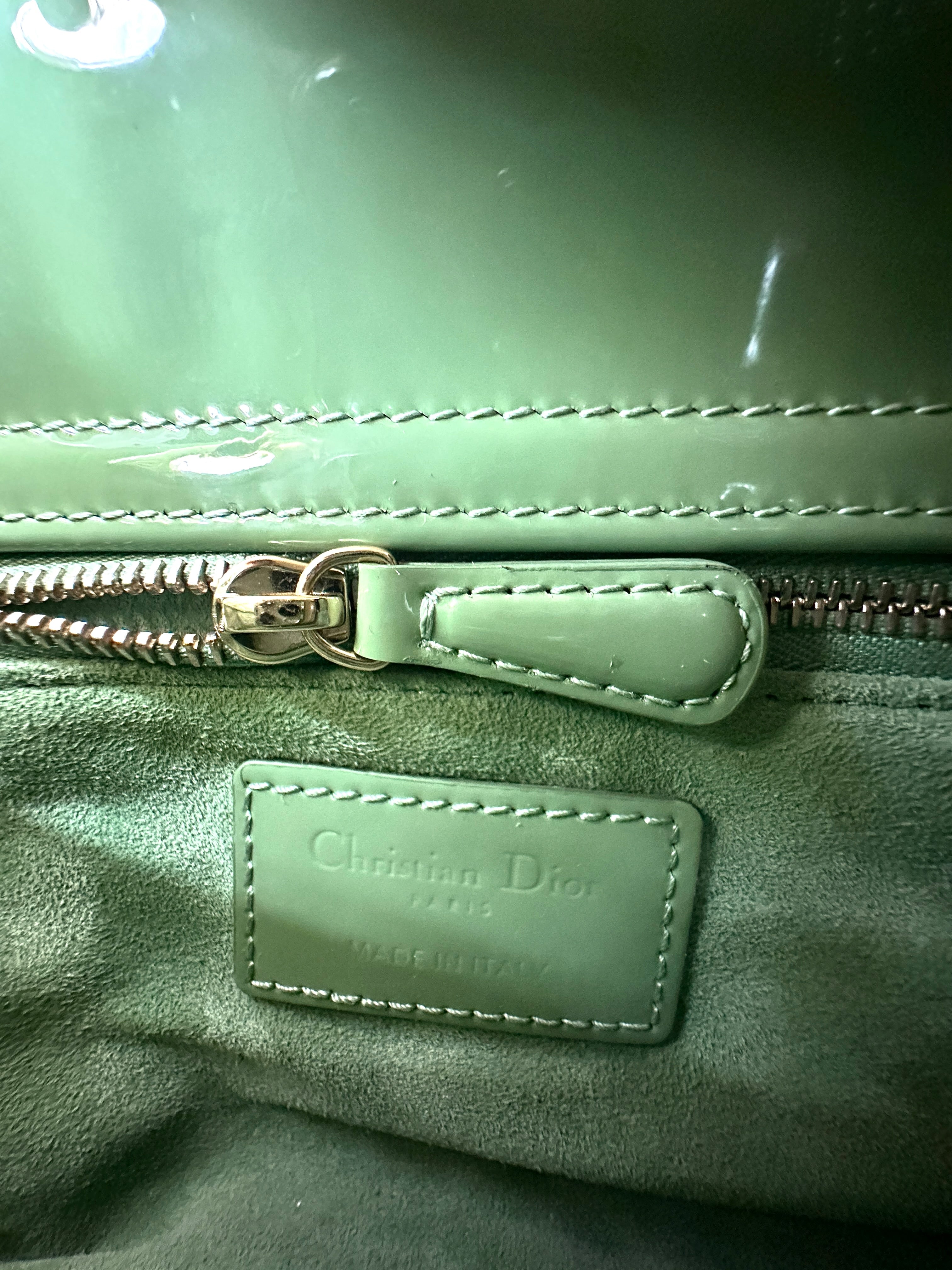Christian Dior Lady Dior Green Cannage Patent Leather Handle Bag DR860