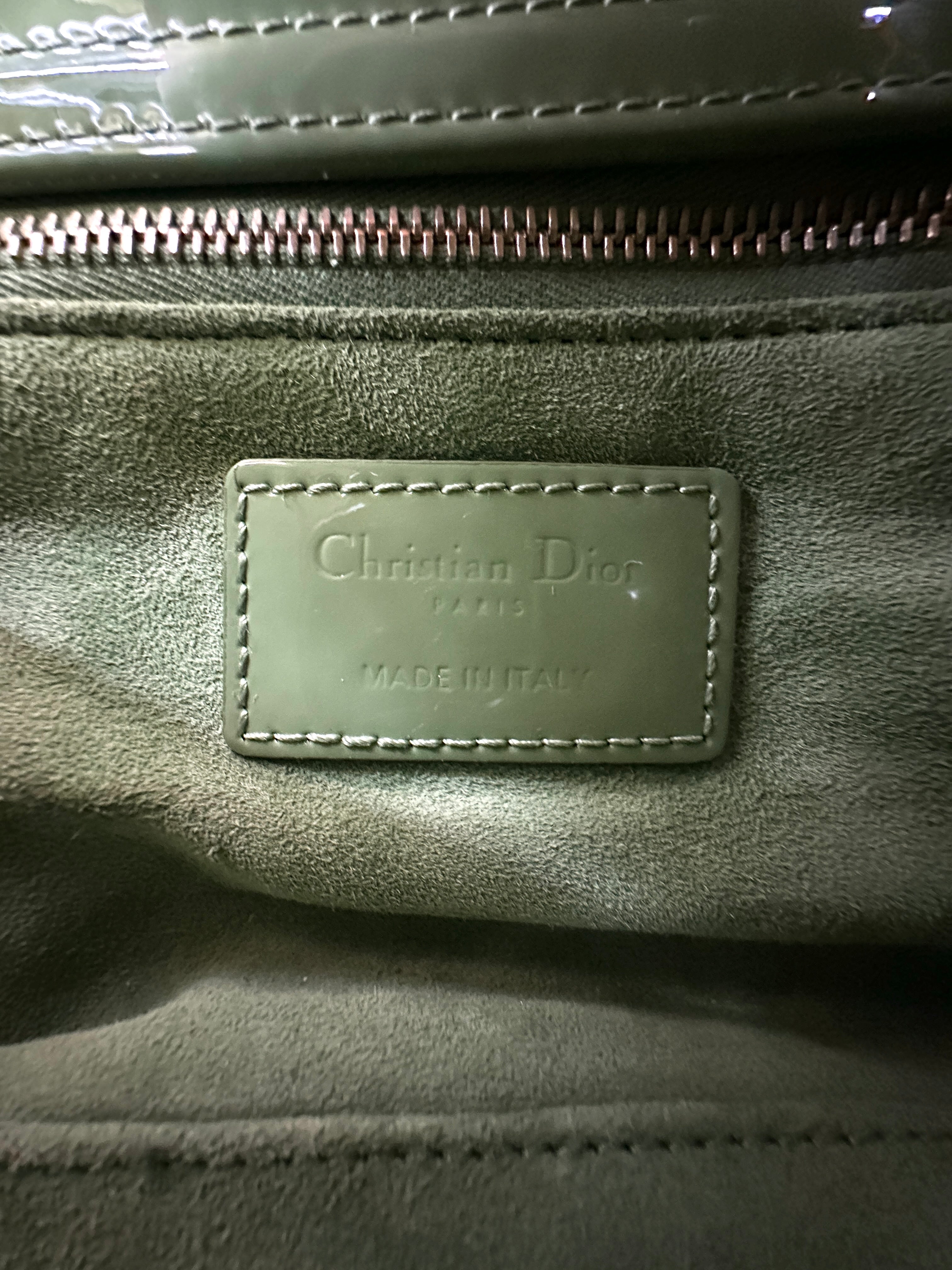 Christian Dior Lady Dior Green Cannage Patent Leather Handle Bag DR860