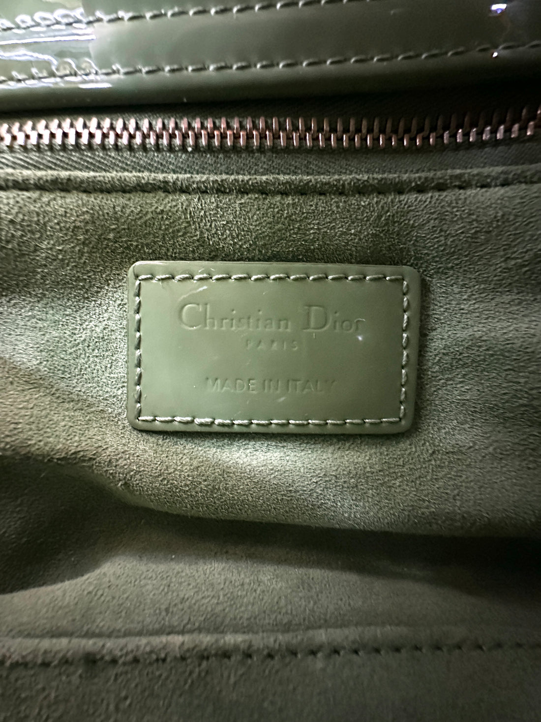 Christian Dior Lady Dior Green Cannage Patent Leather Handle Bag DR860