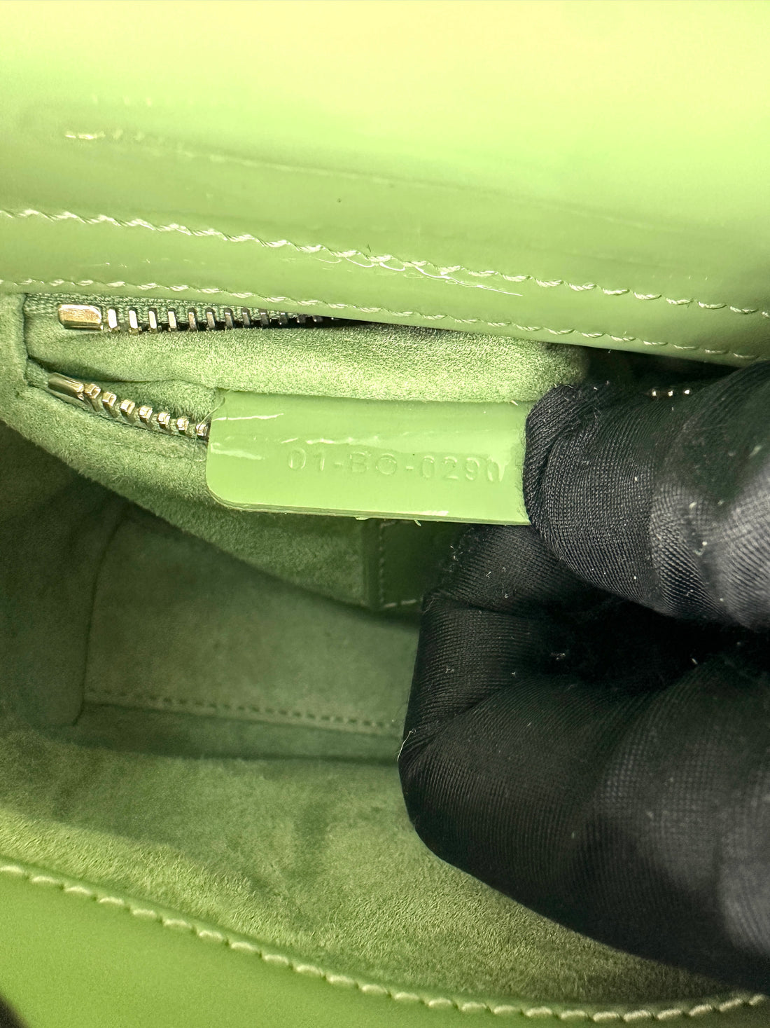 Christian Dior Lady Dior Green Cannage Patent Leather Handle Bag DR860