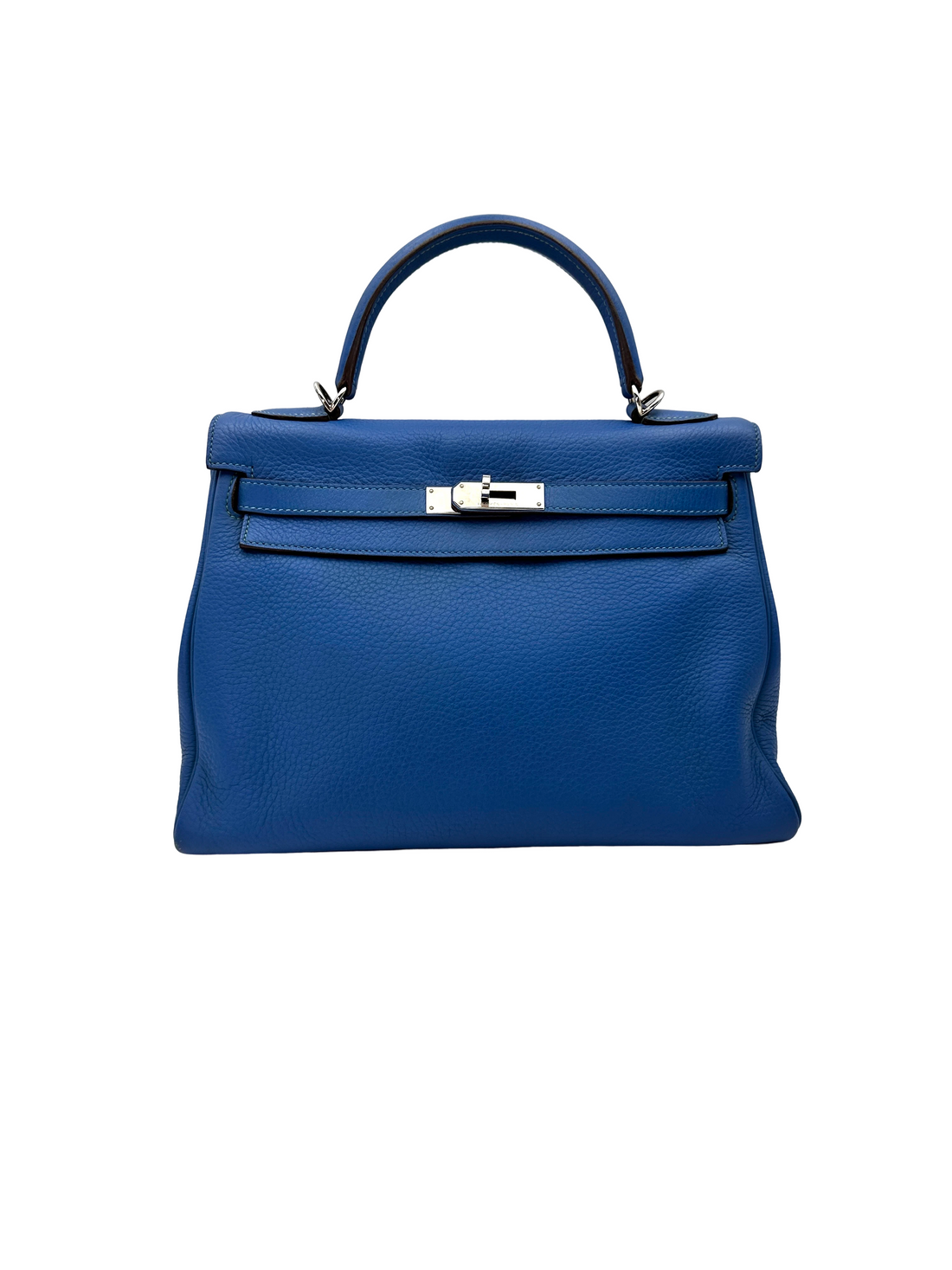 Hermes Kelly32 Blue Leather Top Handle Bag With Silver Hardware HR139