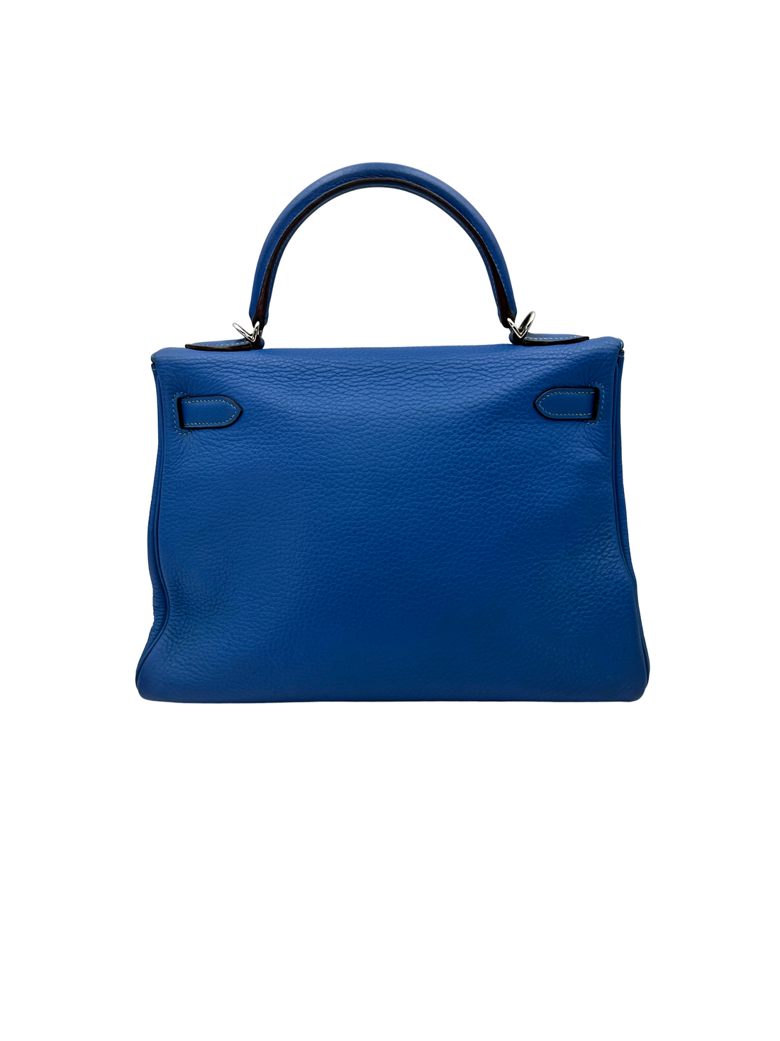 Hermes Kelly32 Blue Leather Top Handle Bag With Silver Hardware HR139