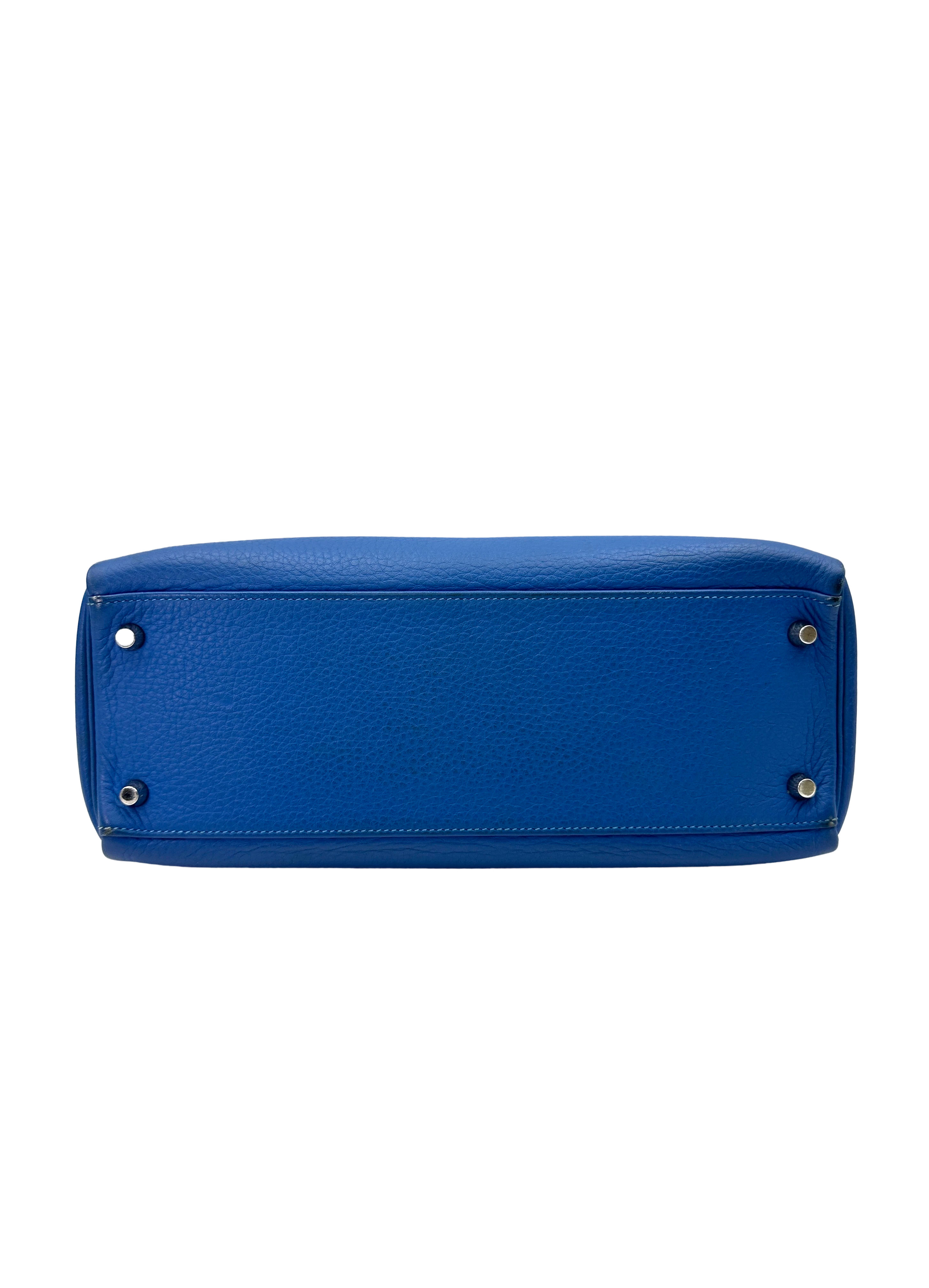 Hermes Kelly32 Blue Leather Top Handle Bag With Silver Hardware HR139