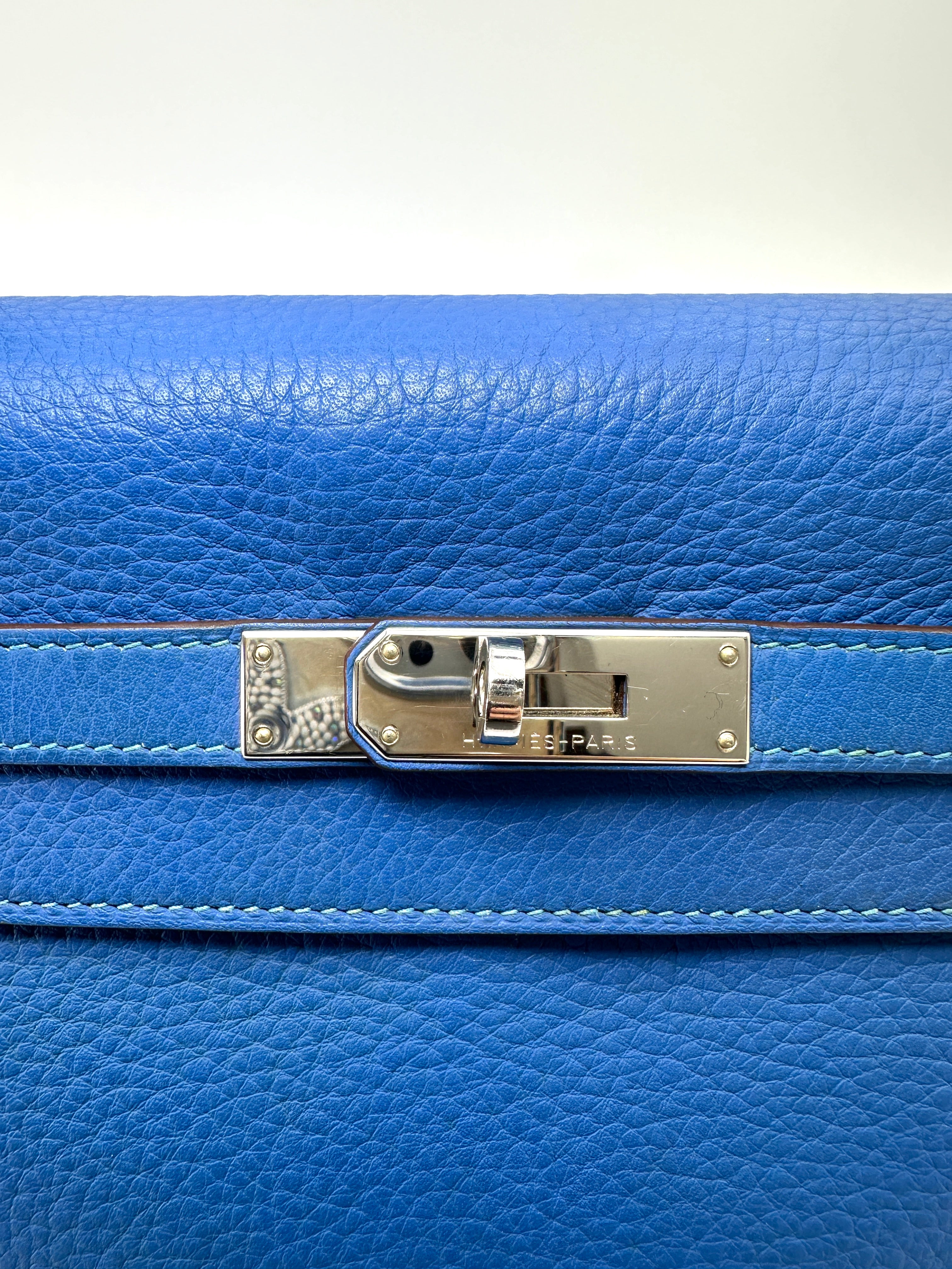 Hermes Kelly32 Blue Leather Top Handle Bag With Silver Hardware HR139