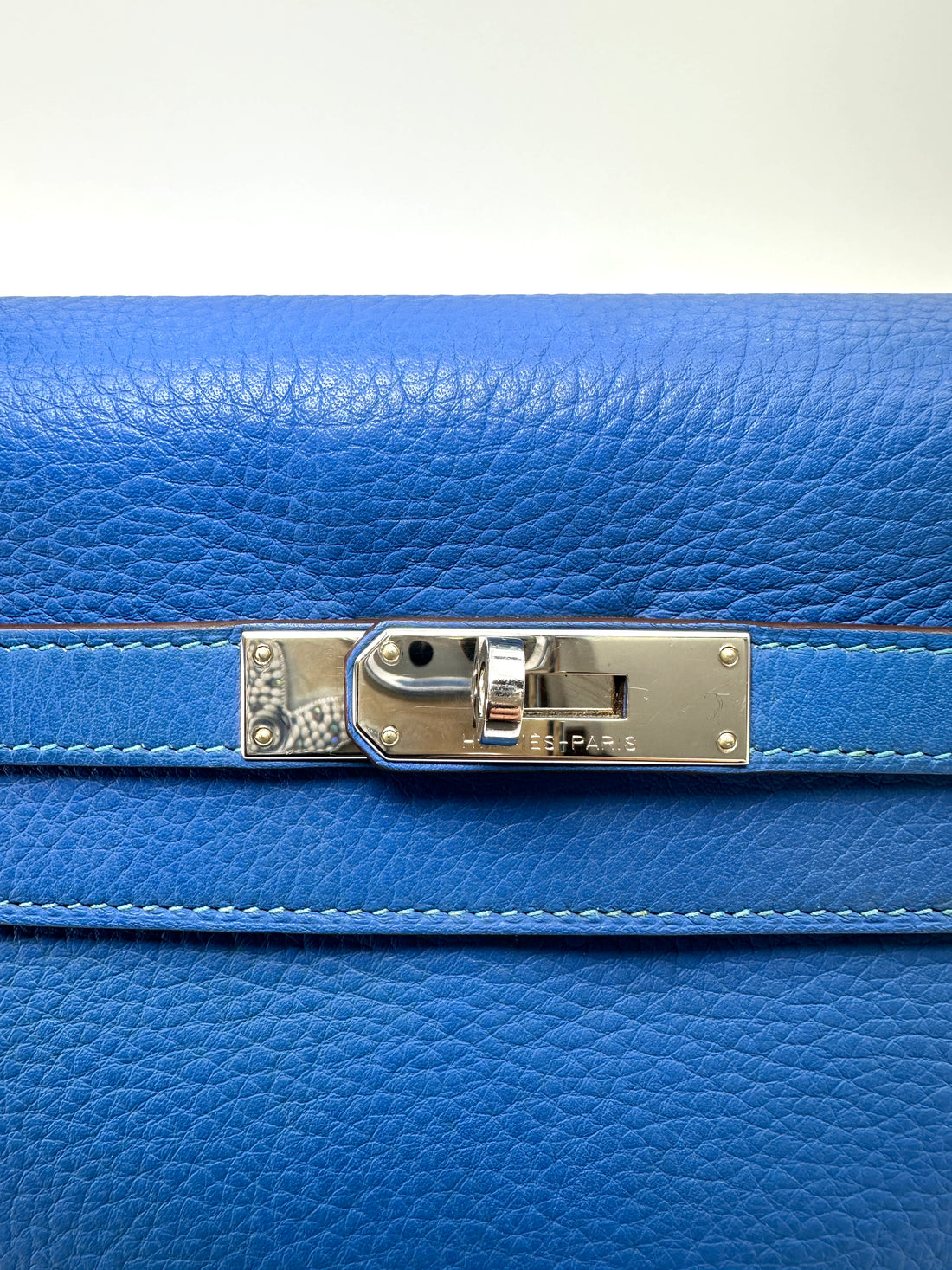 Hermes Kelly32 Blue Leather Top Handle Bag With Silver Hardware HR139