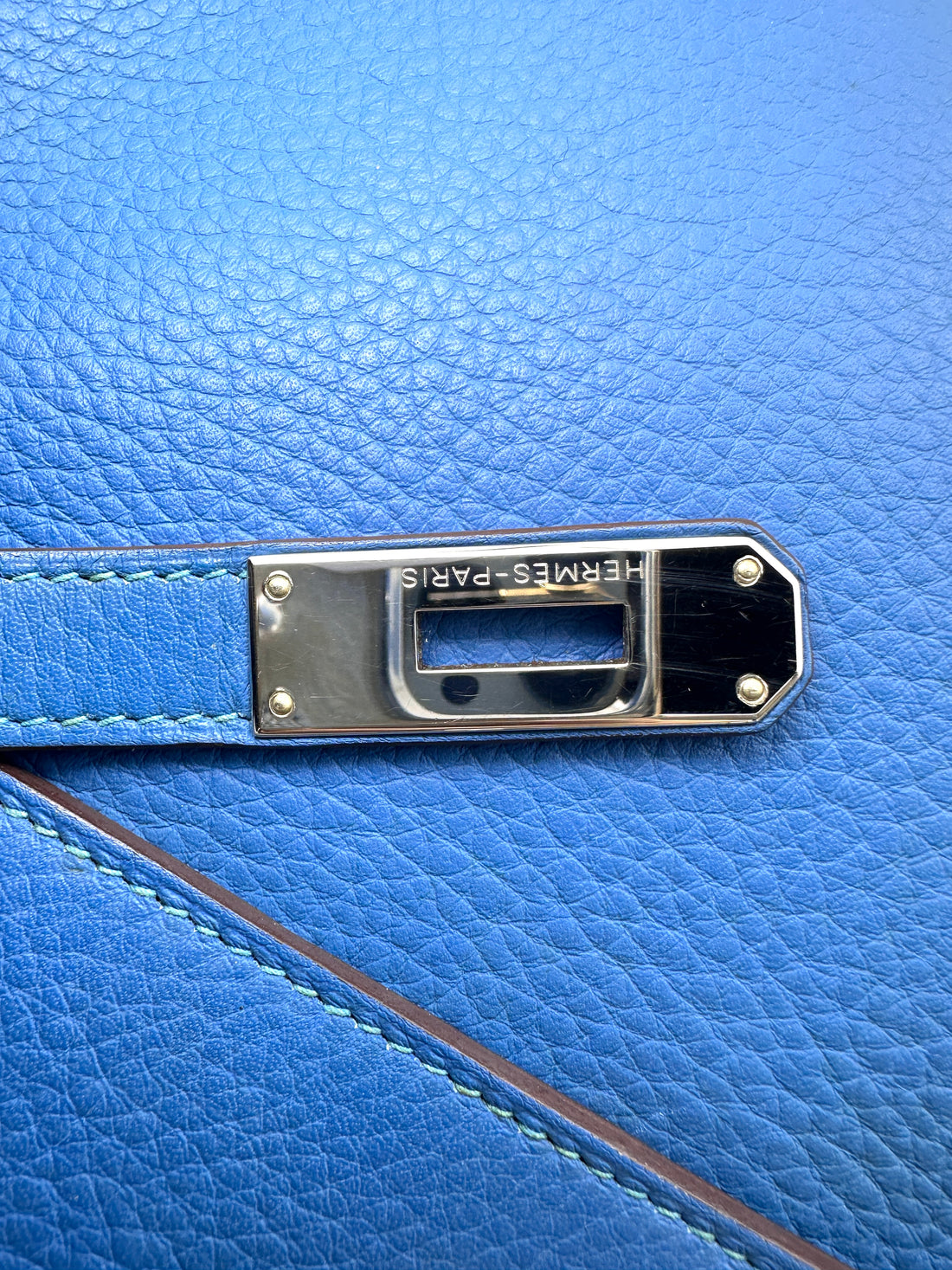 Hermes Kelly32 Blue Leather Top Handle Bag With Silver Hardware HR139