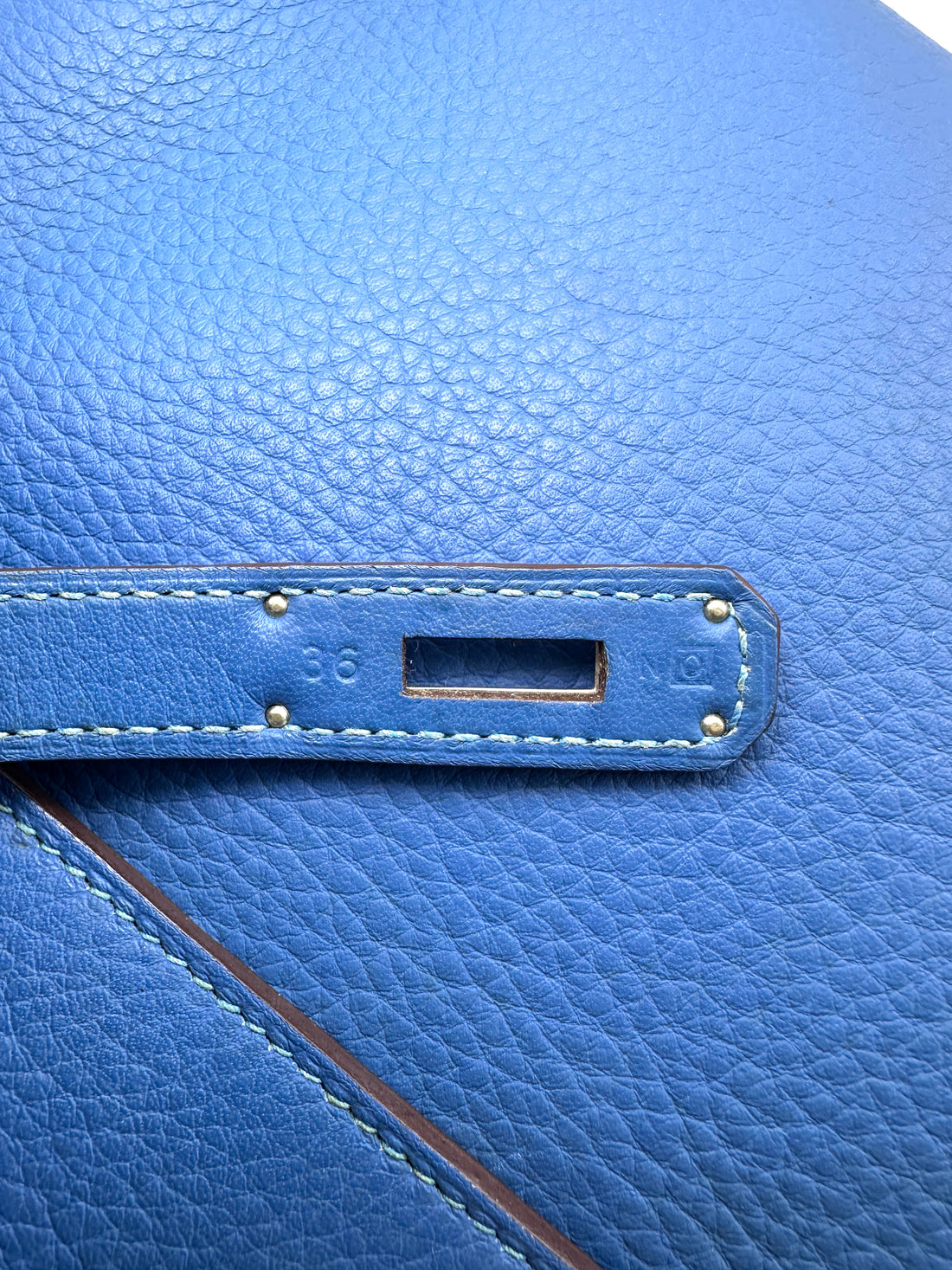 Hermes Kelly32 Blue Leather Top Handle Bag With Silver Hardware HR139