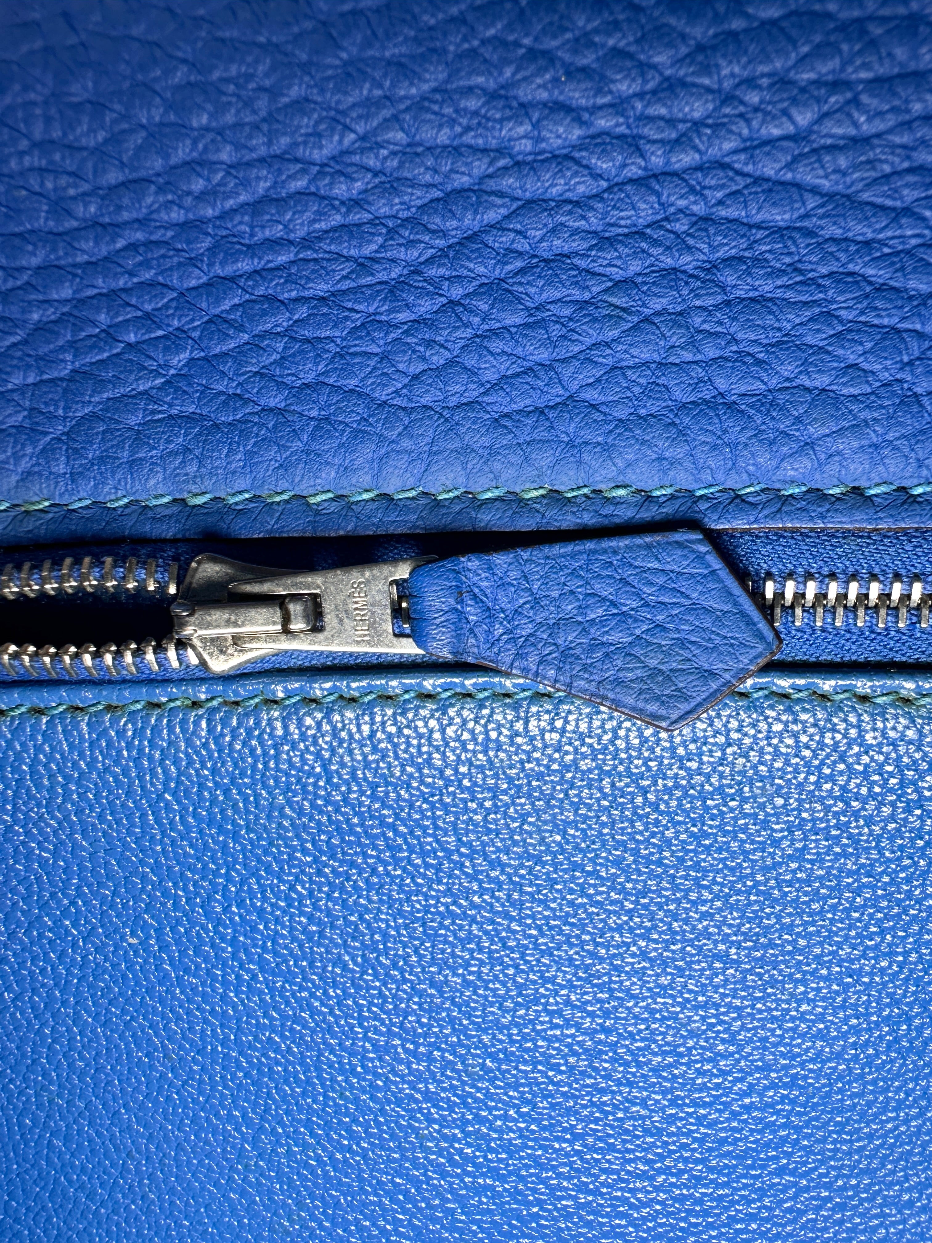 Hermes Kelly32 Blue Leather Top Handle Bag With Silver Hardware HR139