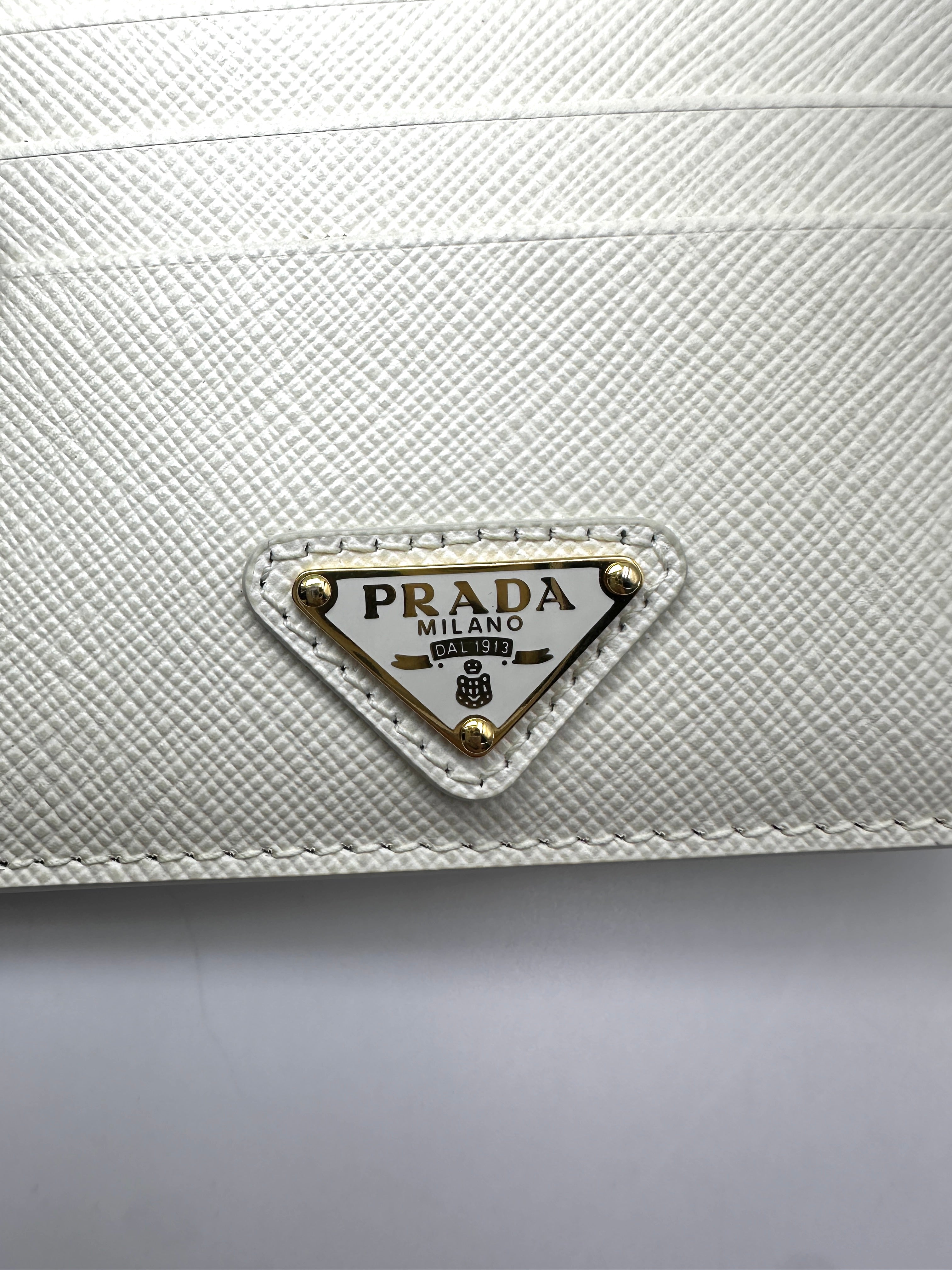 Prada White Saffiano Leather Card Holder PR528