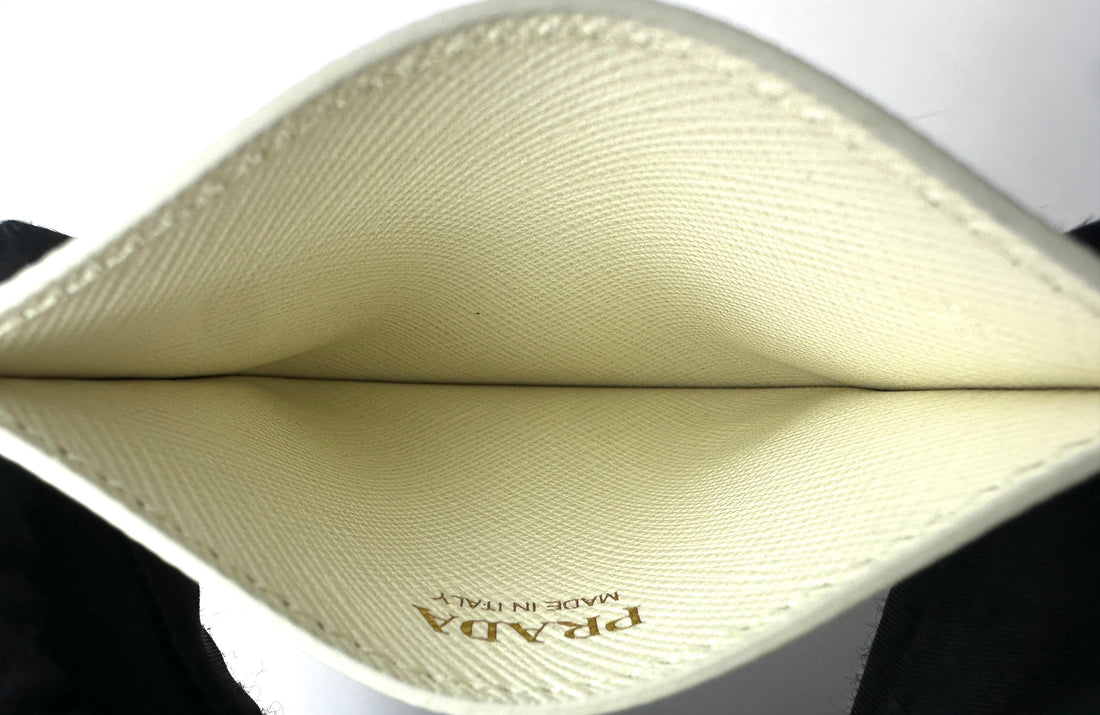 Prada White Saffiano Leather Card Holder PR528
