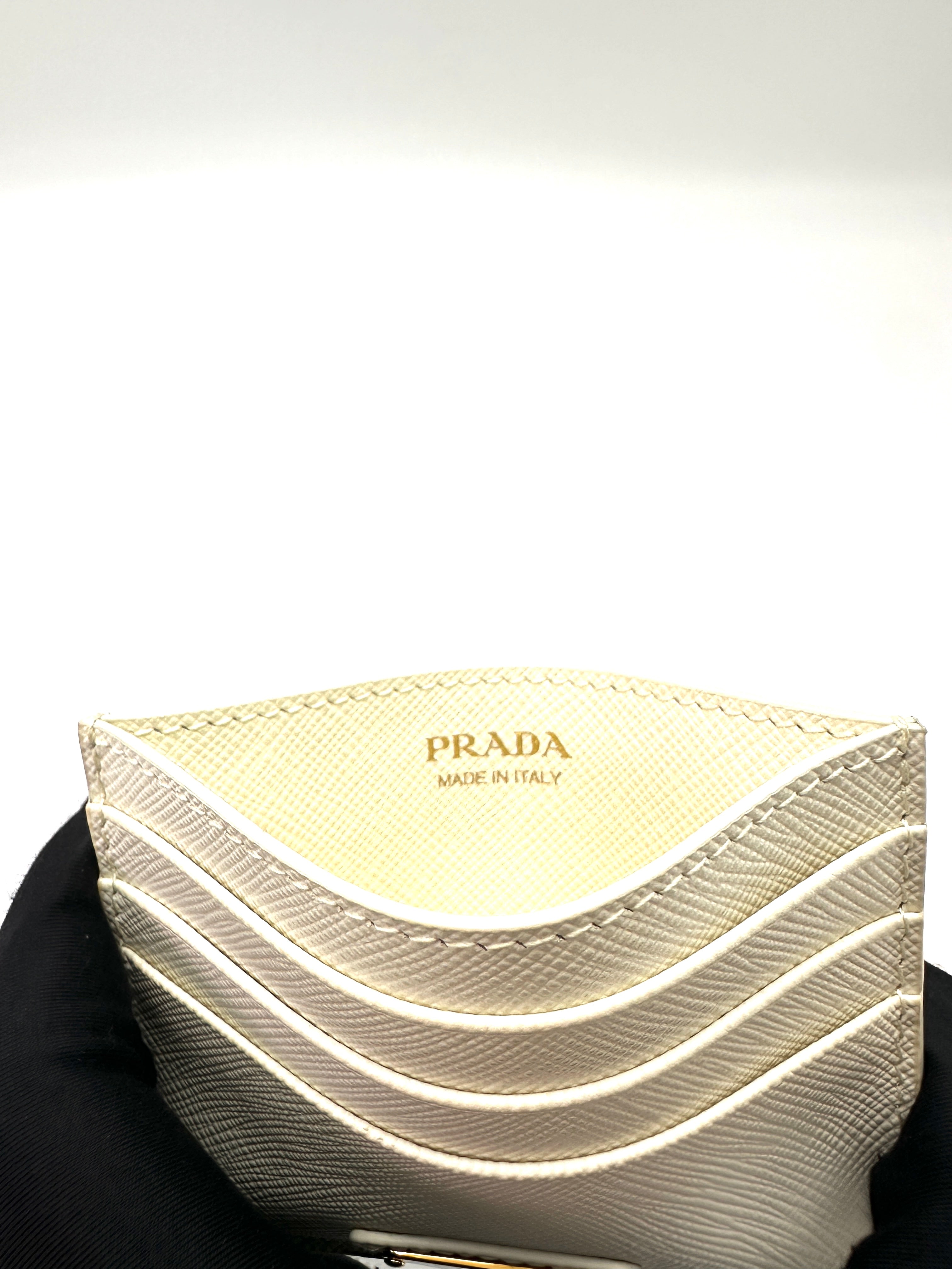 Prada White Saffiano Leather Card Holder PR528