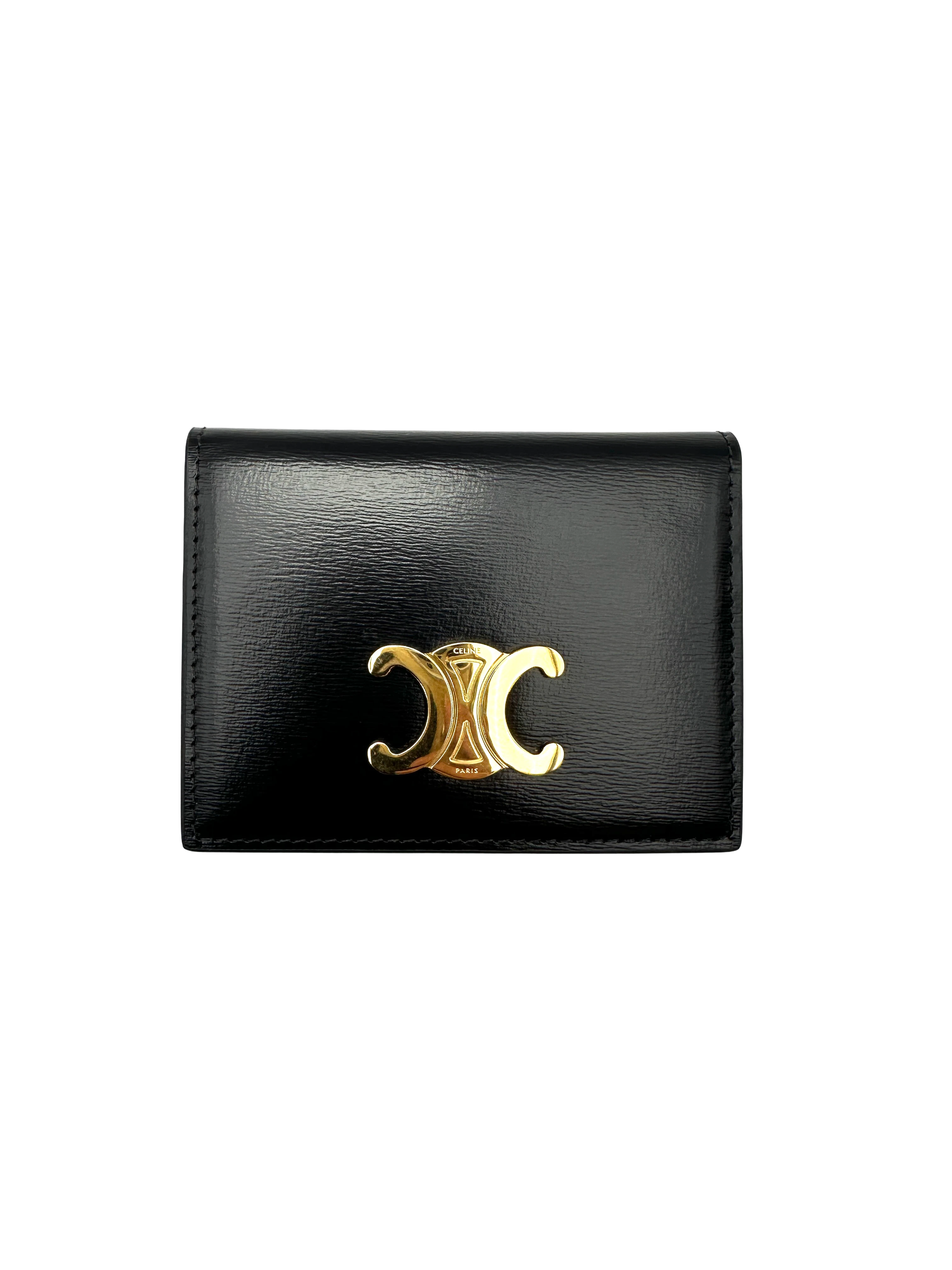 Celine Triomphe Black Shiny Leather Card Holder CE183