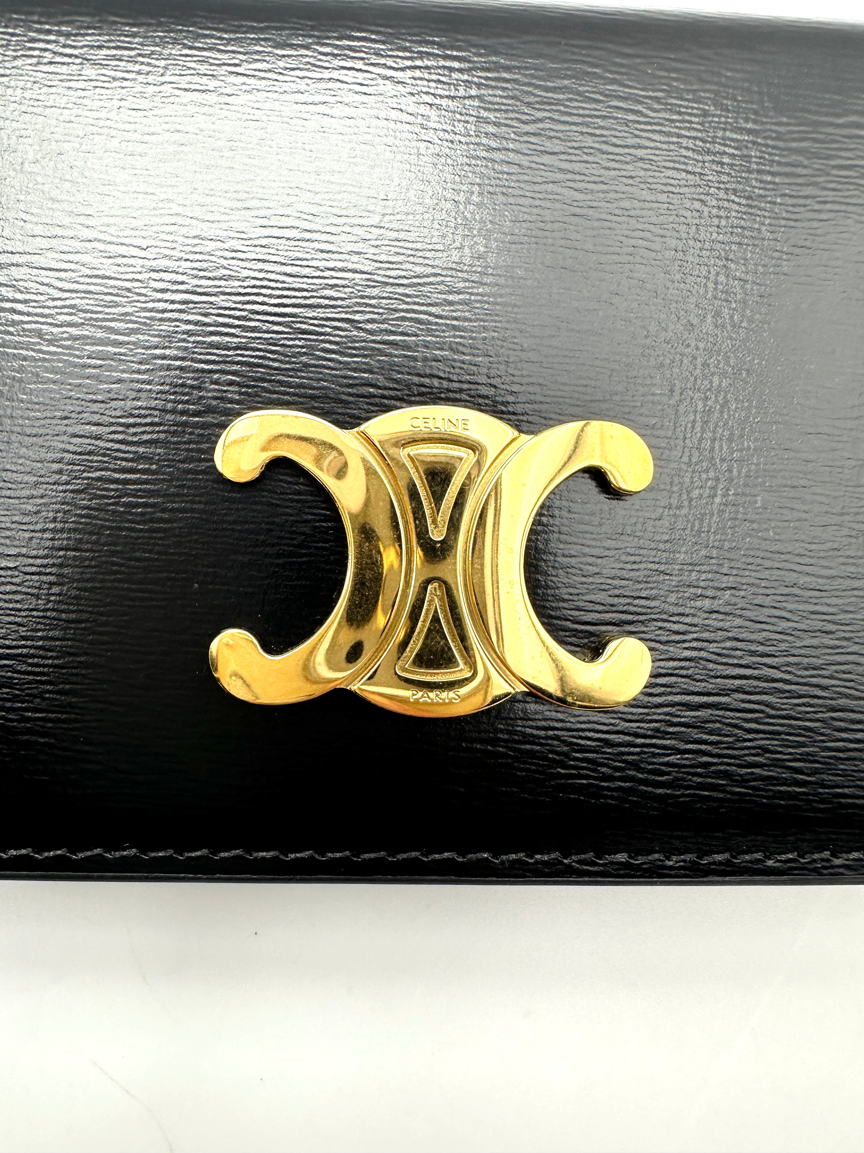 Celine Triomphe Black Shiny Leather Card Holder CE183