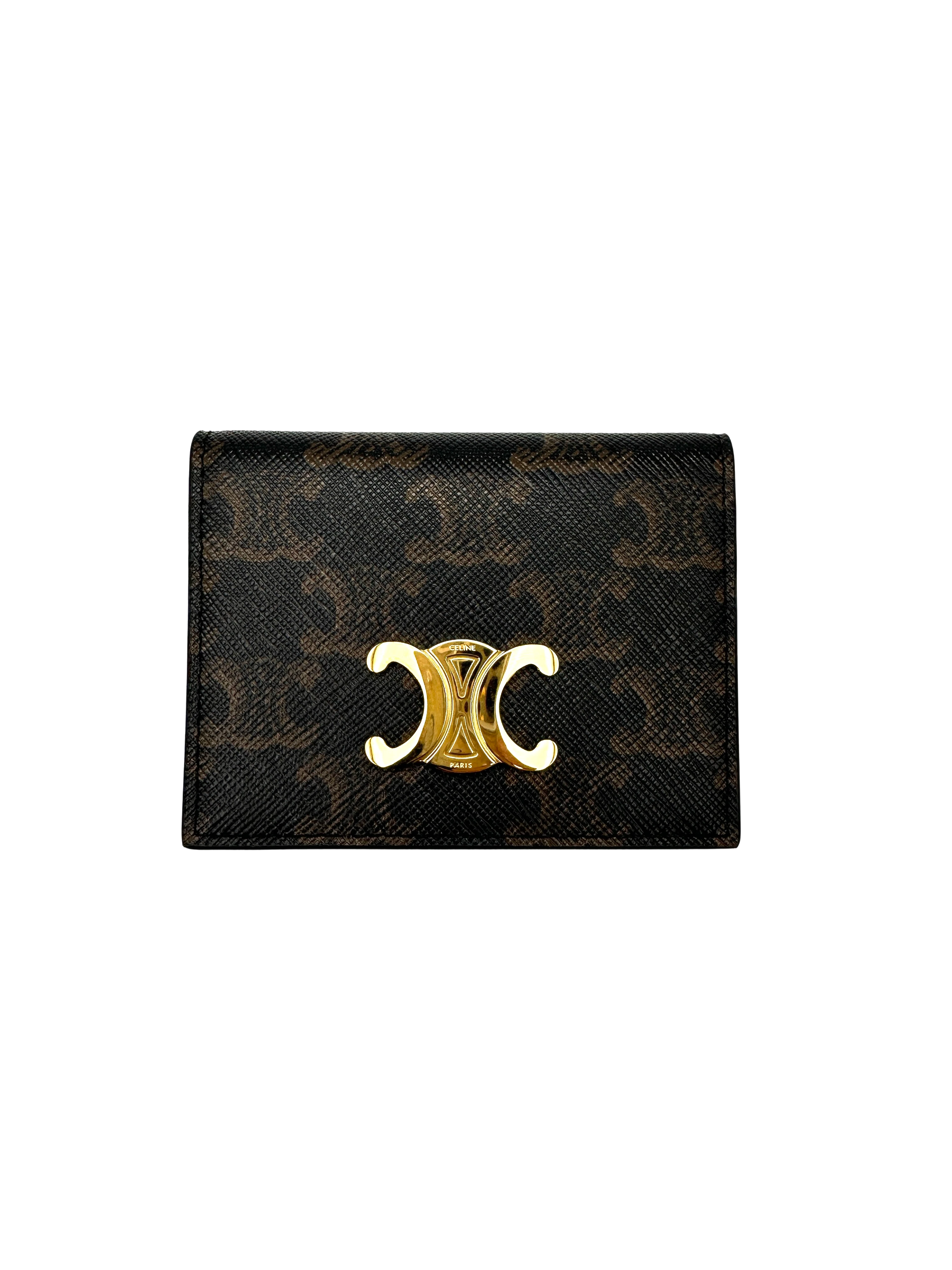 Celine Triomphe Brown Canvas Leather Card Holder CE182