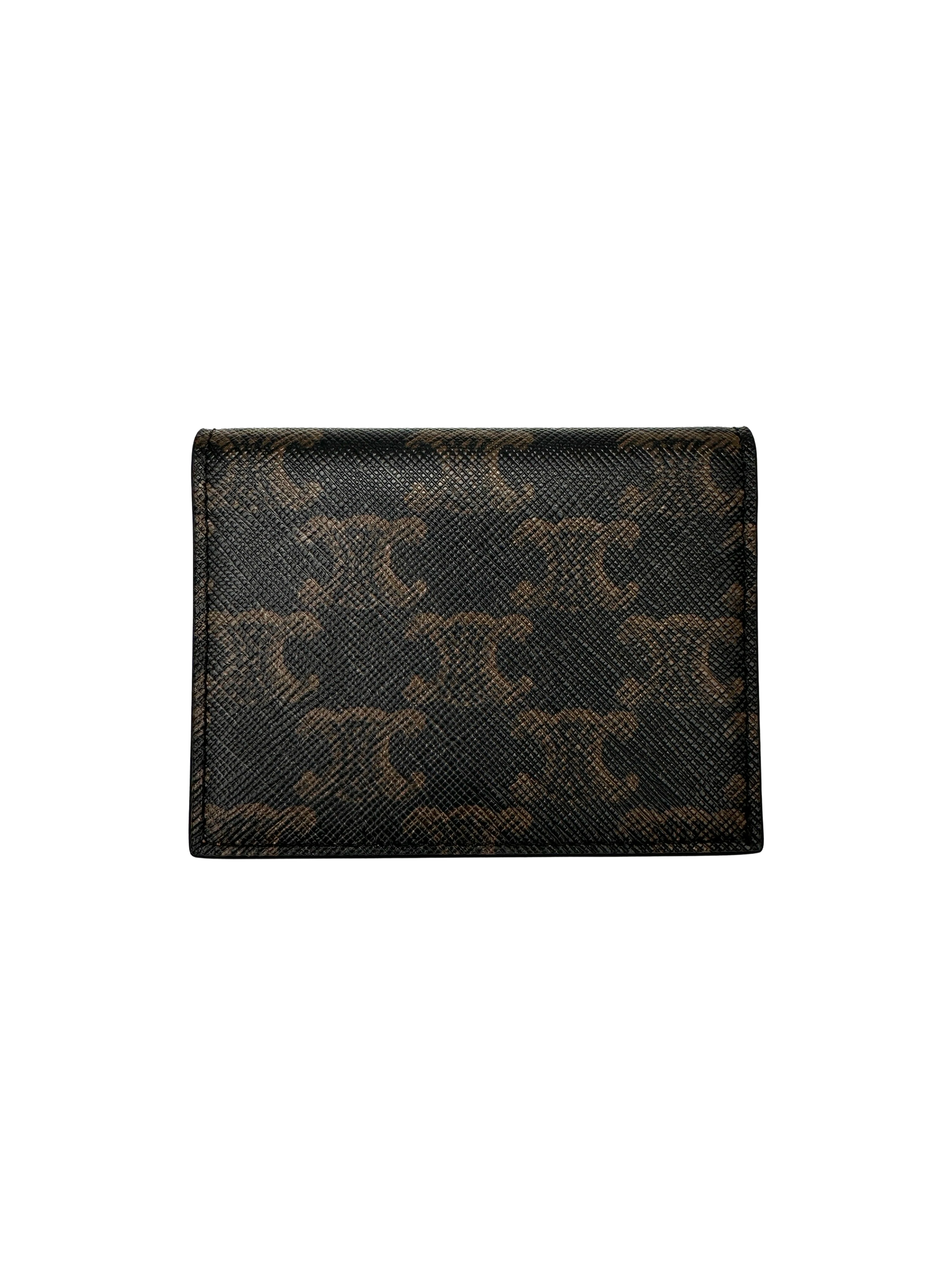 Celine Triomphe Brown Canvas Leather Card Holder CE182