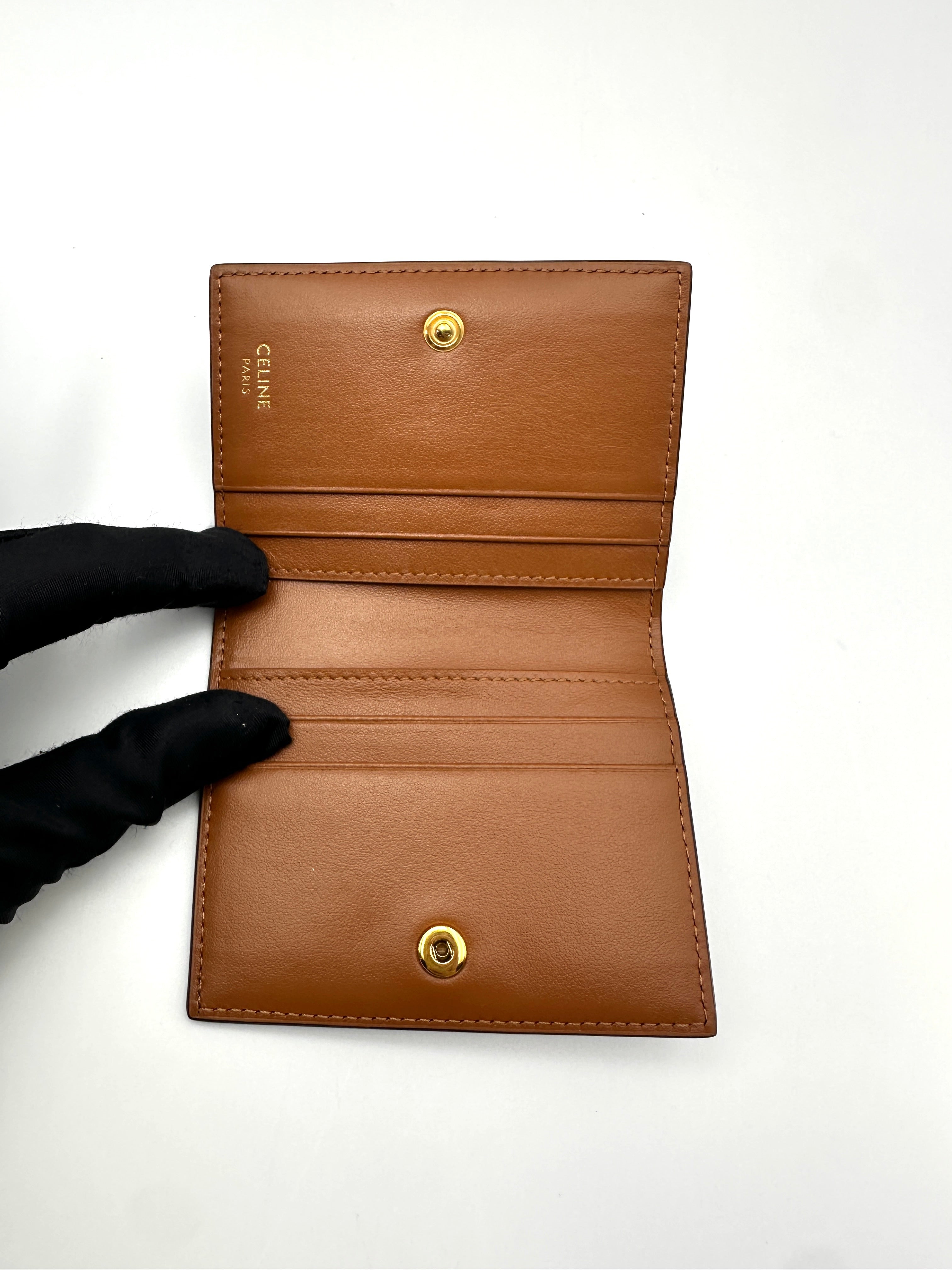 Celine Triomphe Brown Canvas Leather Card Holder CE182