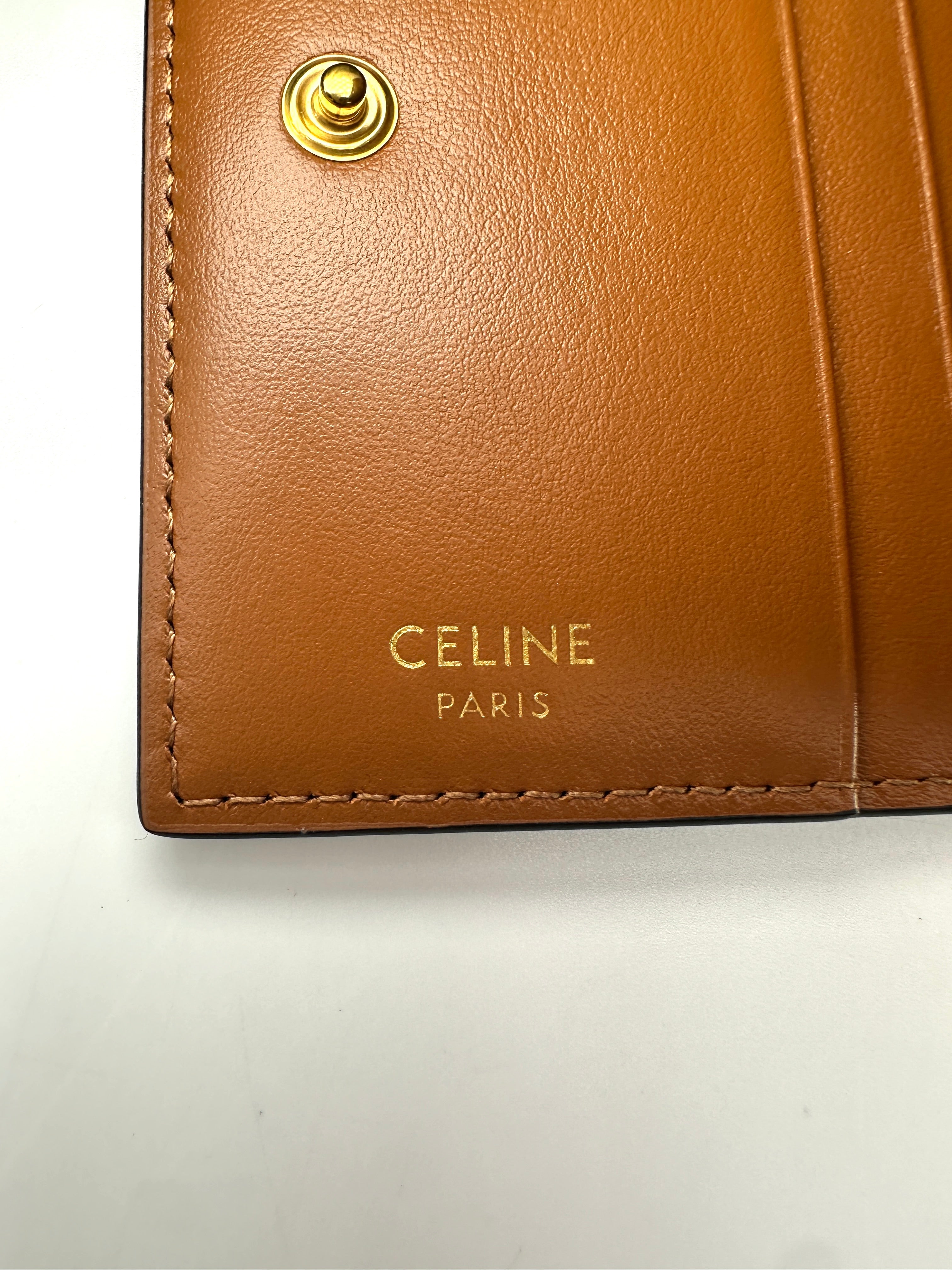Celine Triomphe Brown Canvas Leather Card Holder CE182