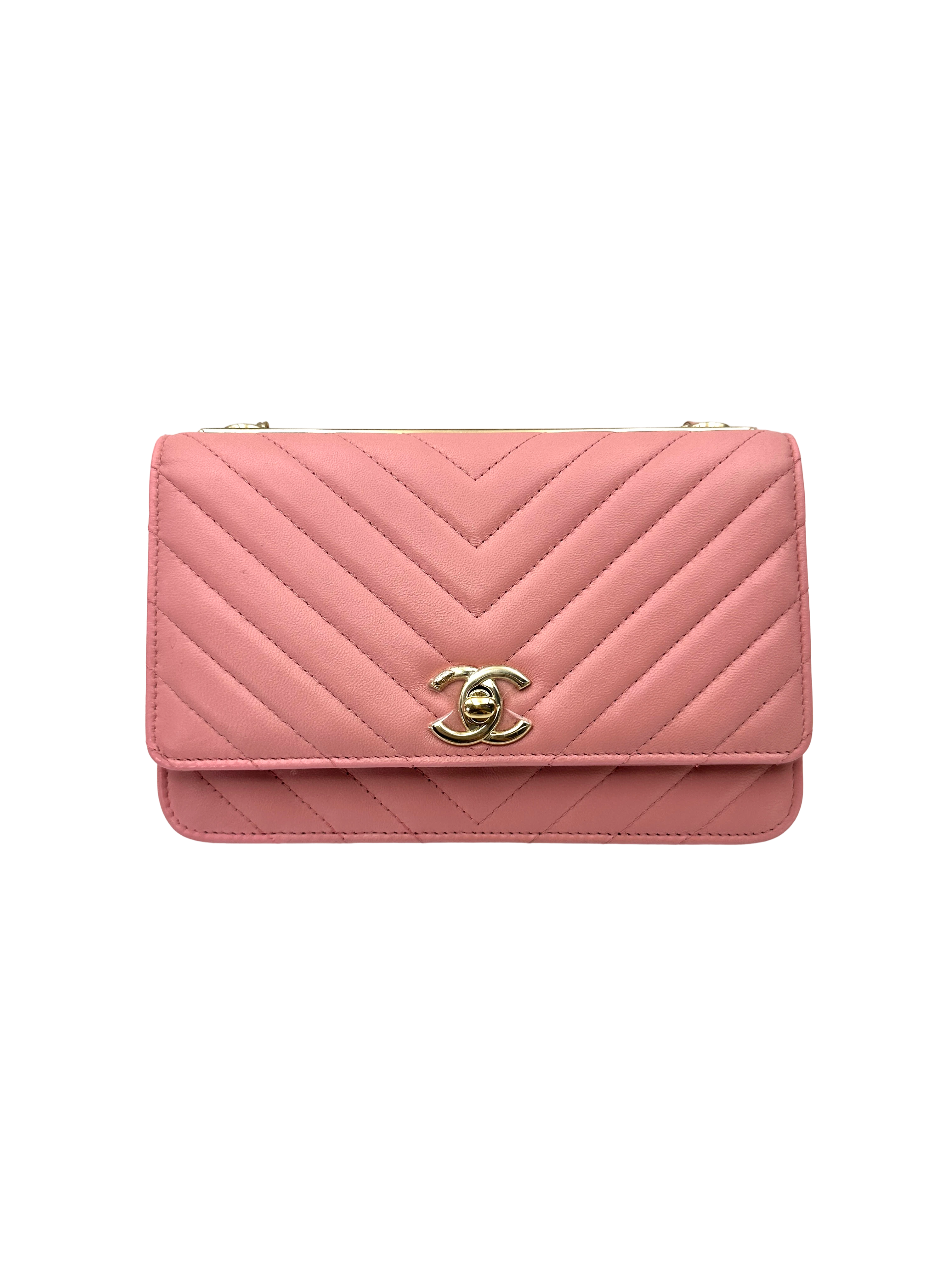 Chanel Trendy CC Pink Chevron Quilted Lambskin Wallet On Chain(25***96) CC2396